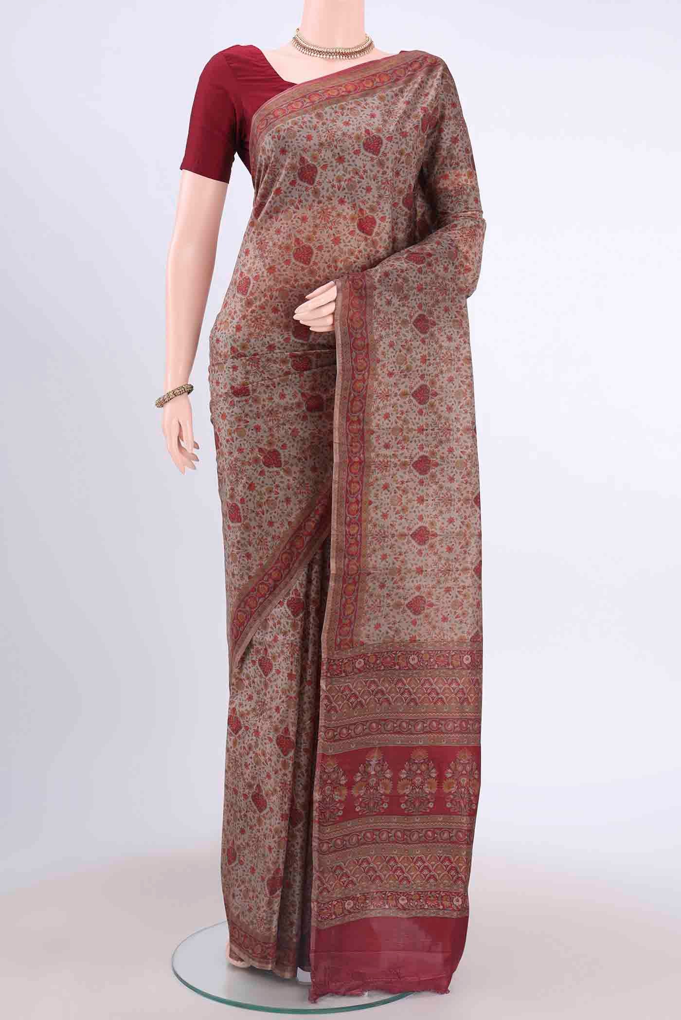 Davys Grey Printed Silk Saree