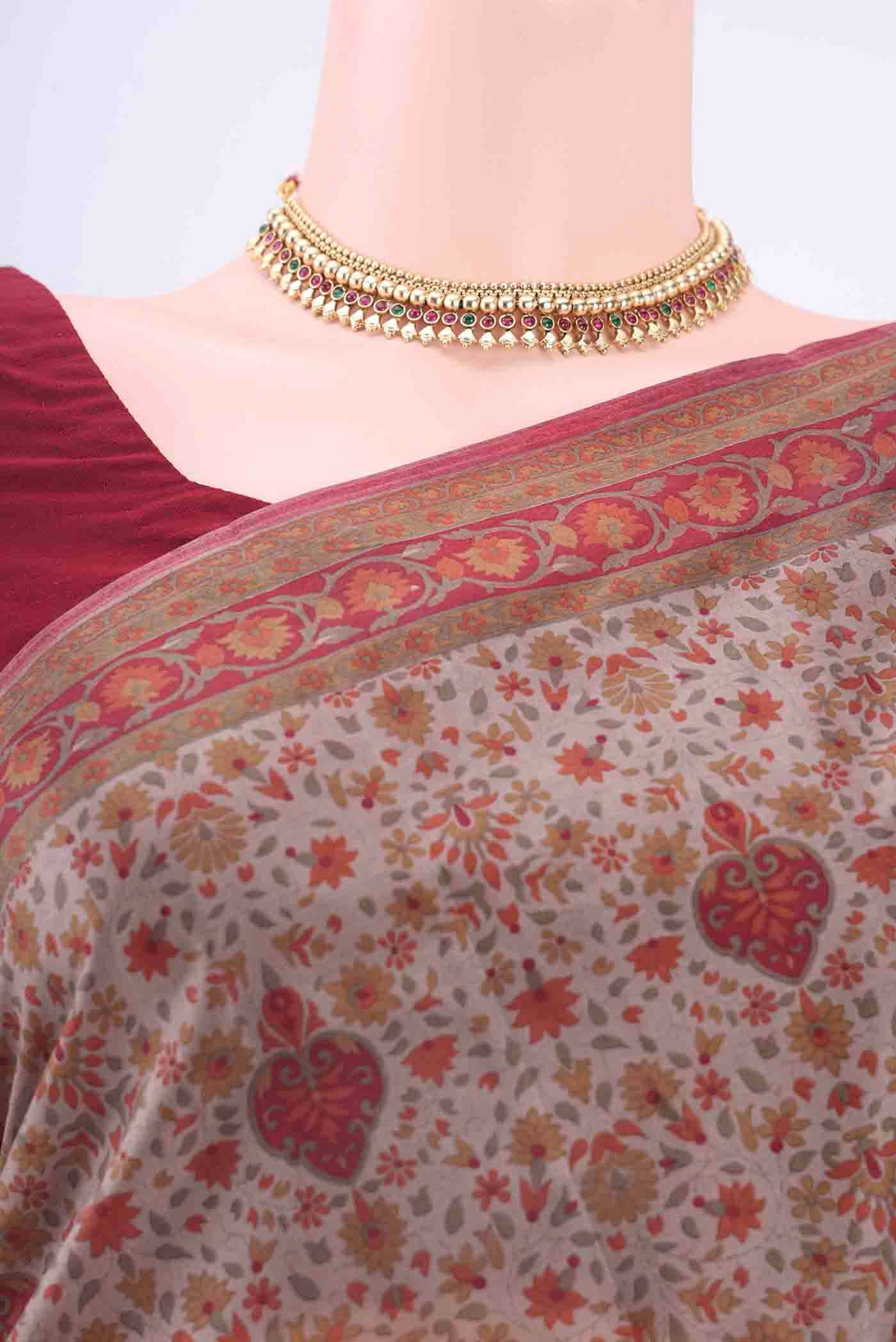 Davys Grey Printed Silk Saree - Image 2