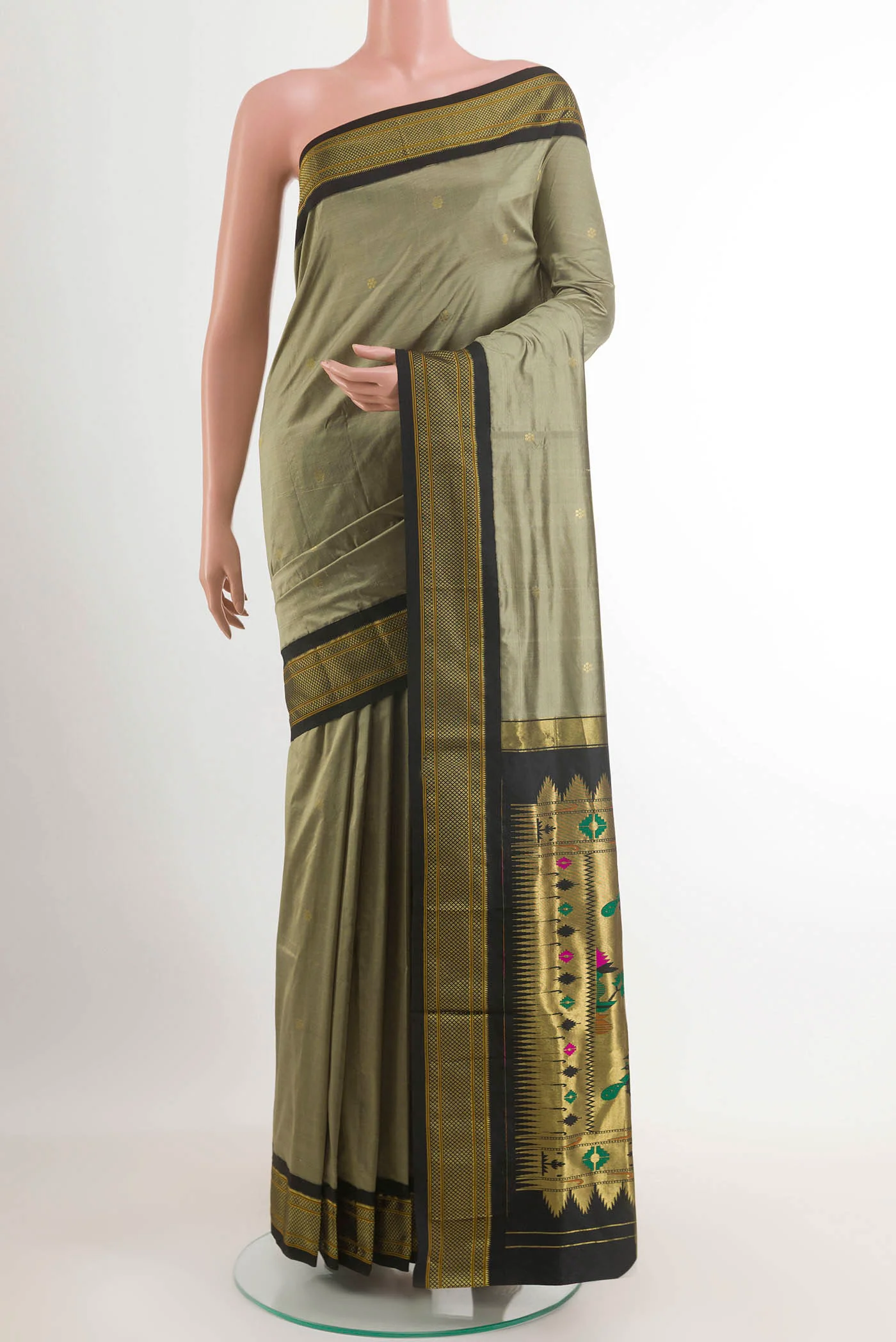 Davys Grey Paithani Silk Saree