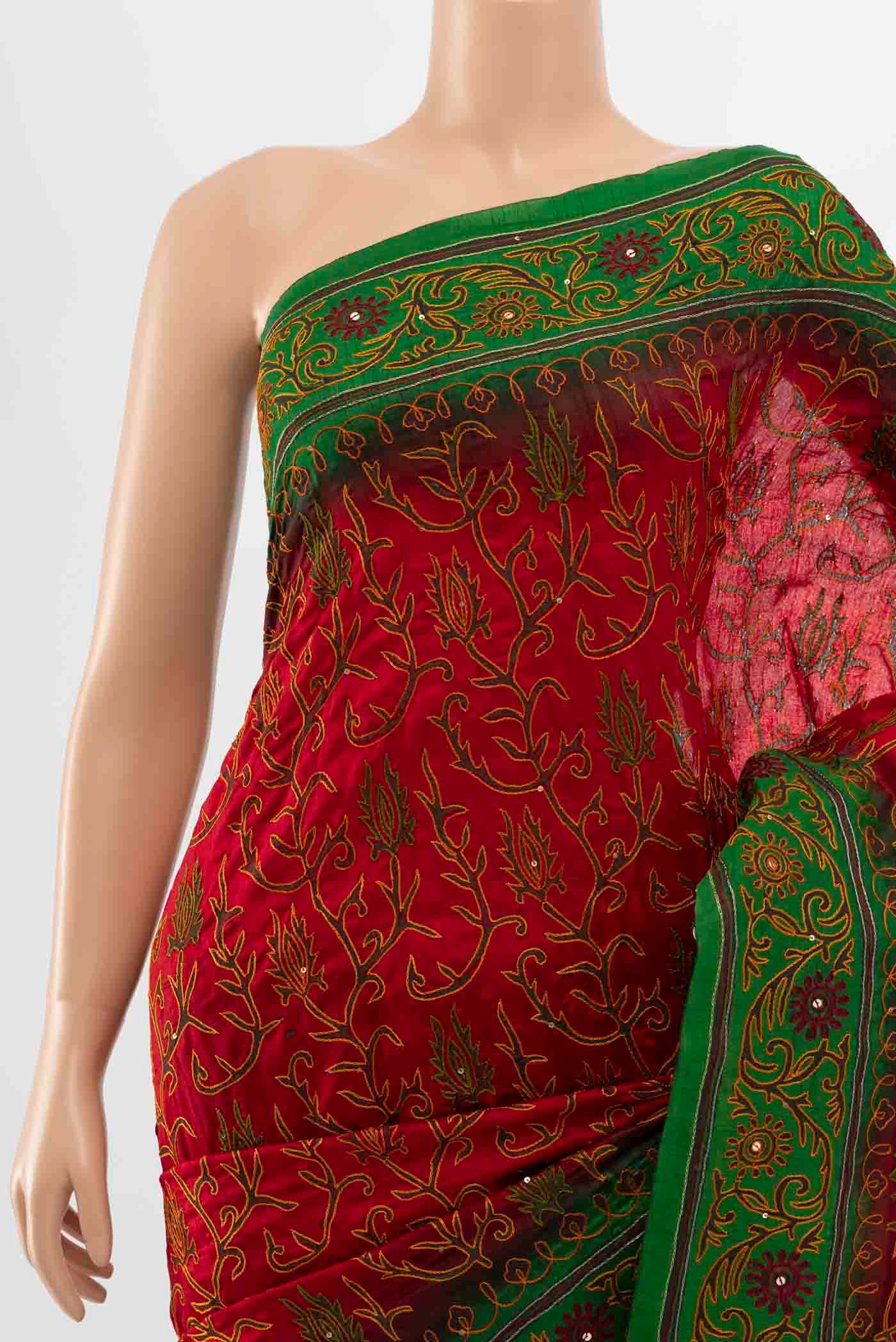 Red Blended Raw Silk Saree - Image 2