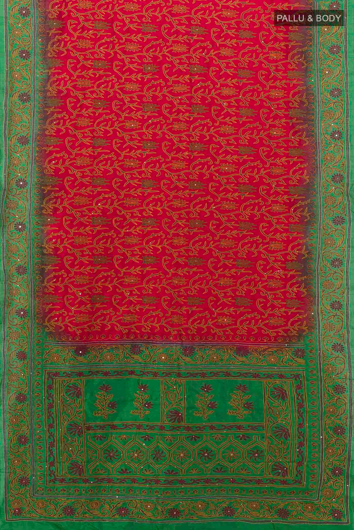 Red Blended Raw Silk Saree - Image 5