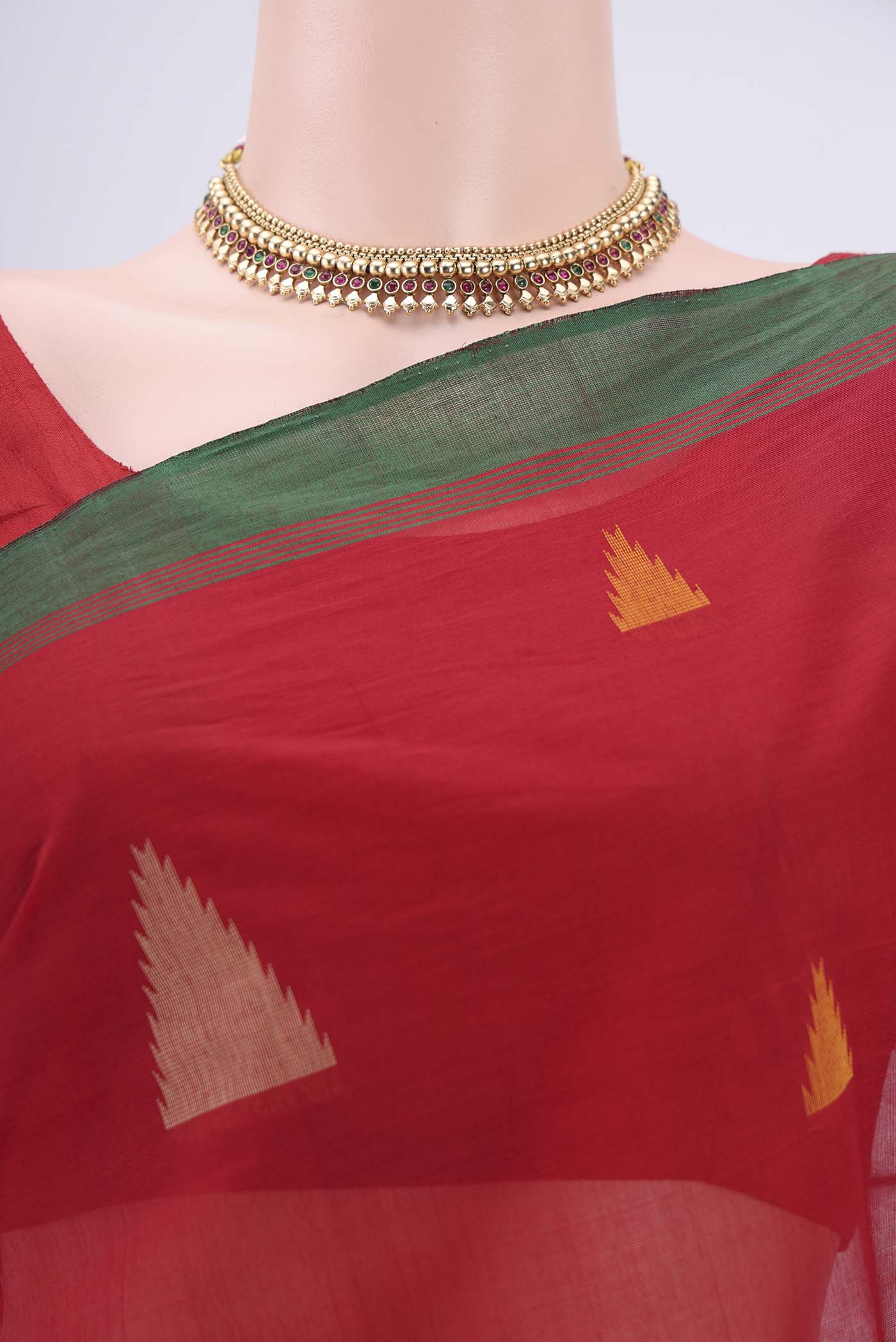Red Coimbatore Cotton Saree - Image 2