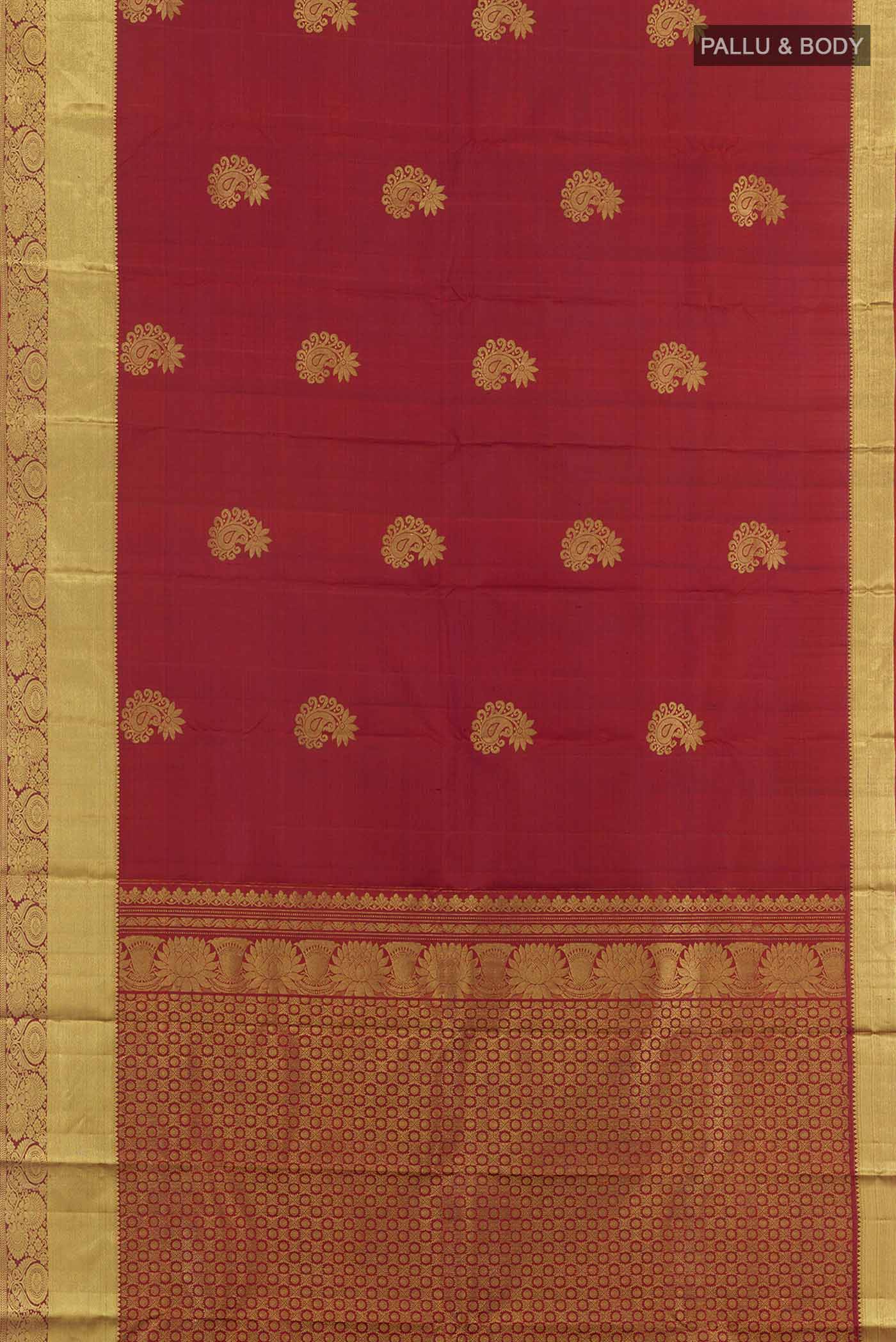 Deep Red Kanchipuram Silk Saree - Image 4