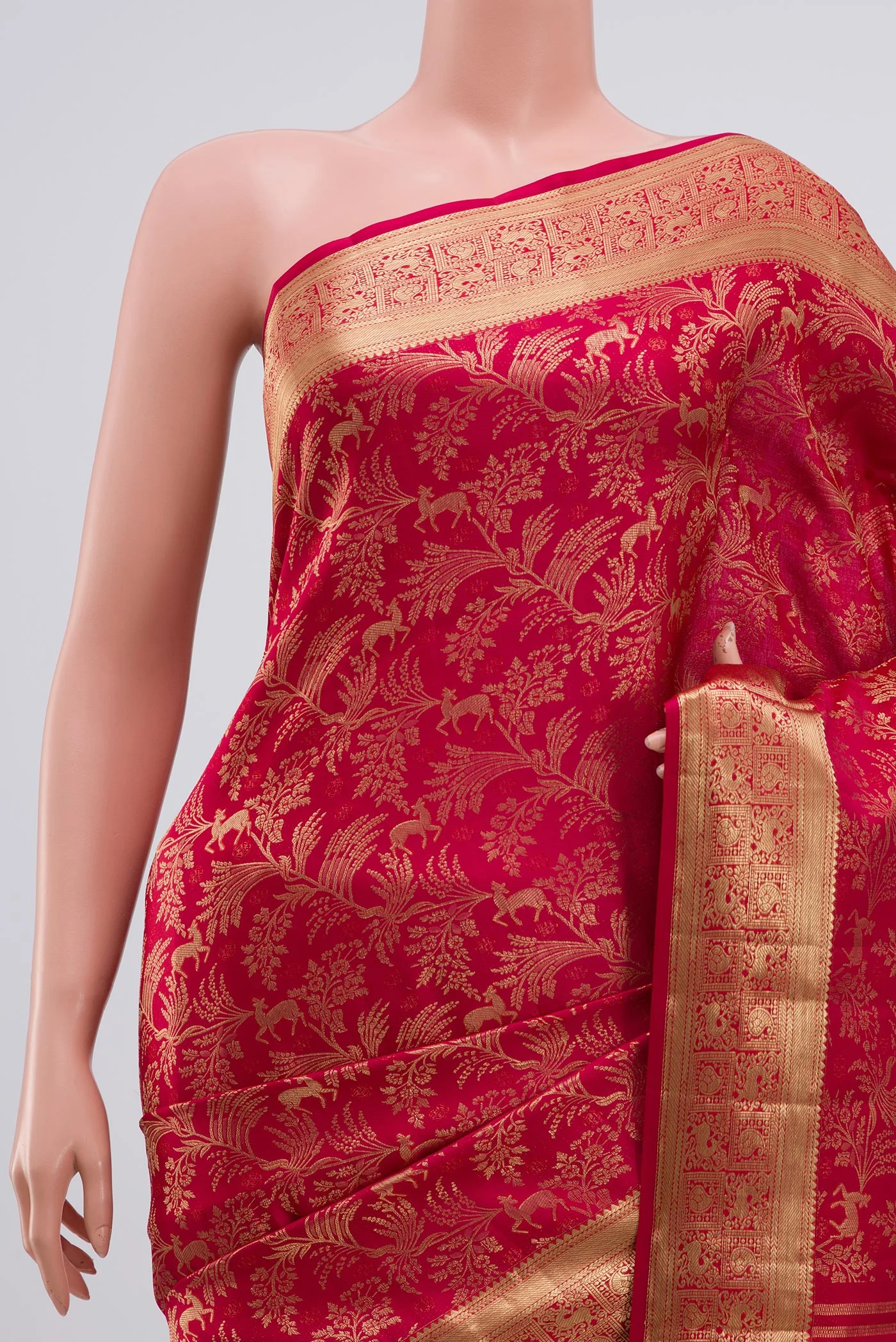 Deep Red Kanjivaram Silk Saree - Image 2