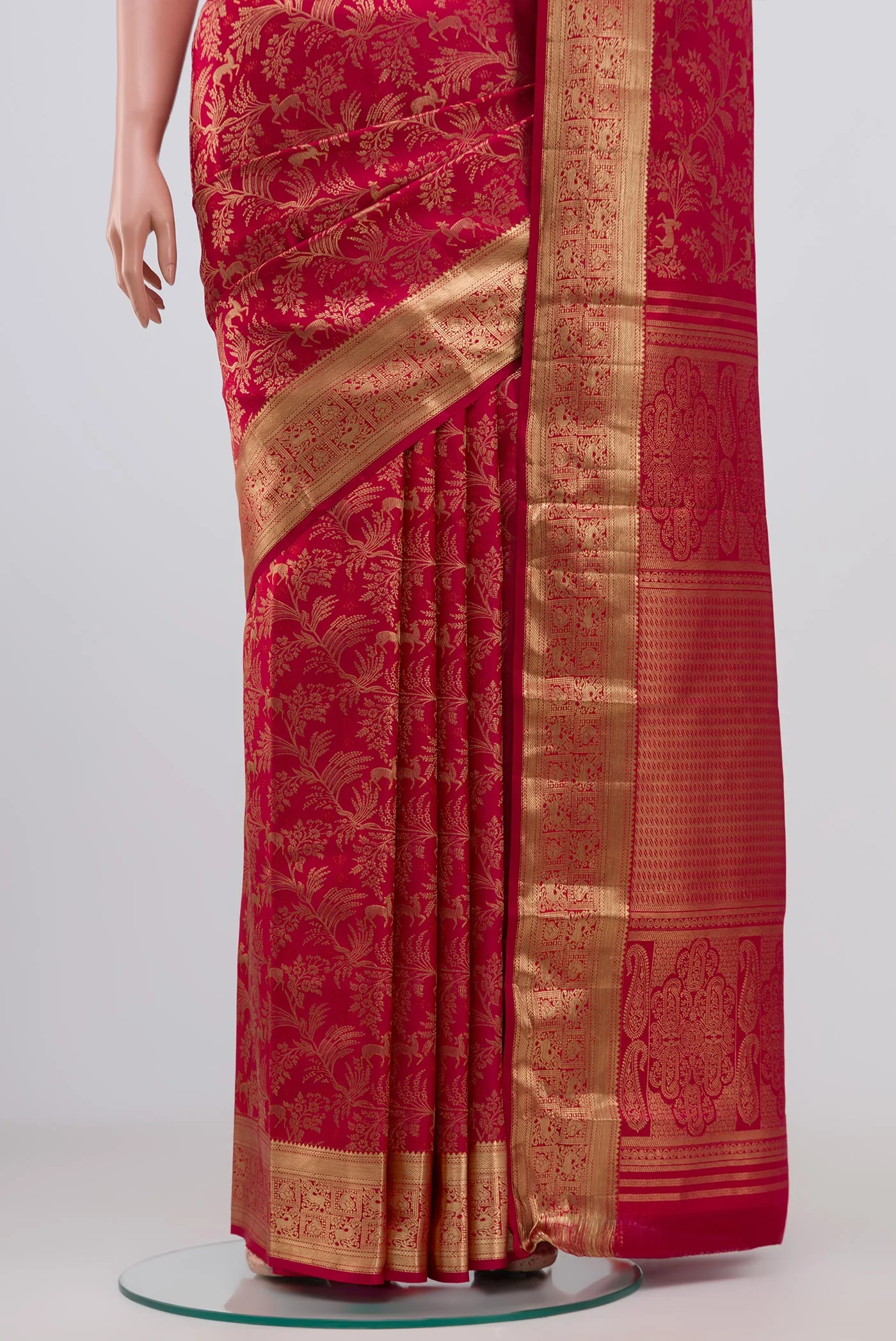 Deep Red Kanjivaram Silk Saree - Image 3