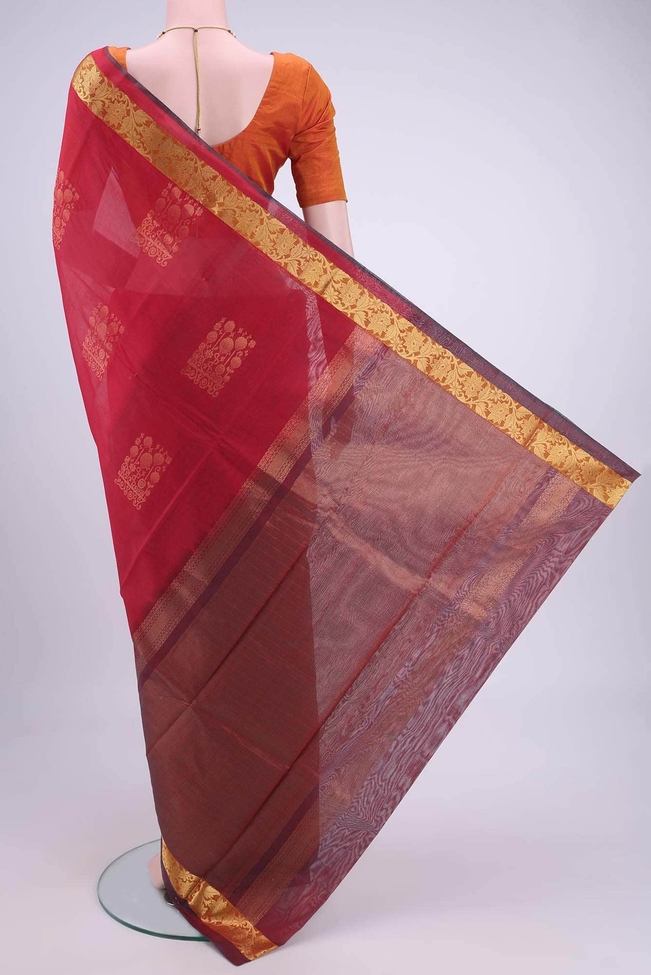Deep Red Kota Cotton Saree - Image 2