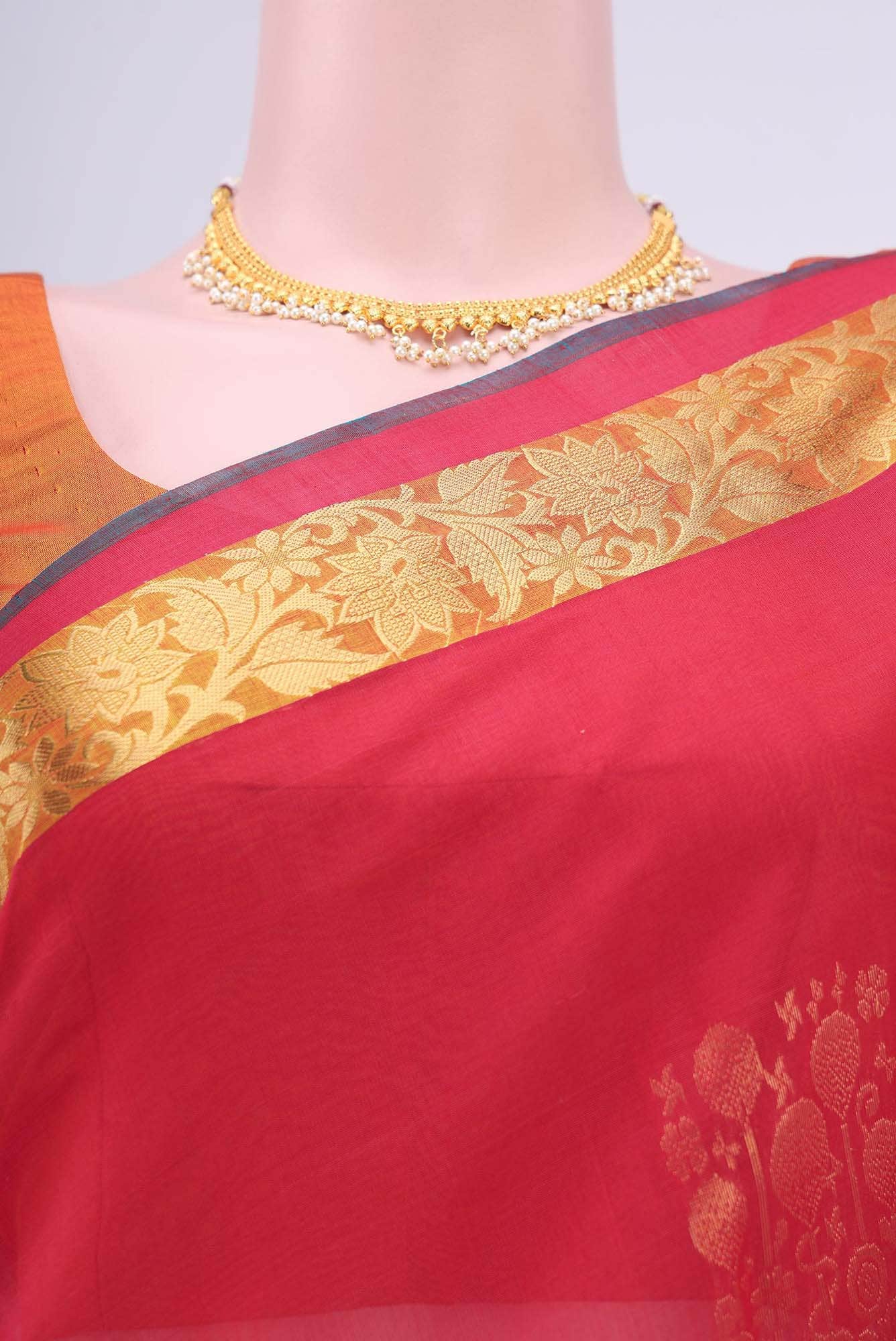 Deep Red Kota Cotton Saree - Image 3