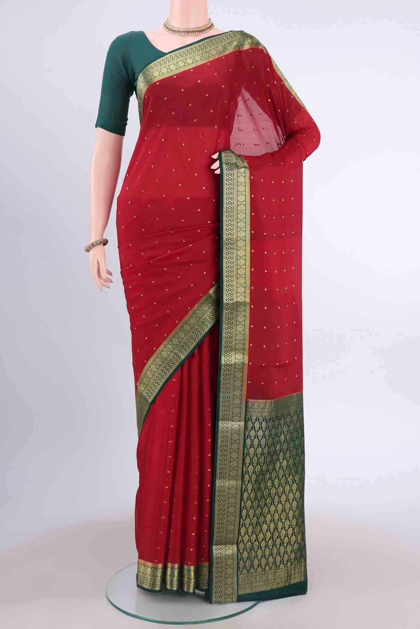 Deep Red Mysore Crepe Saree