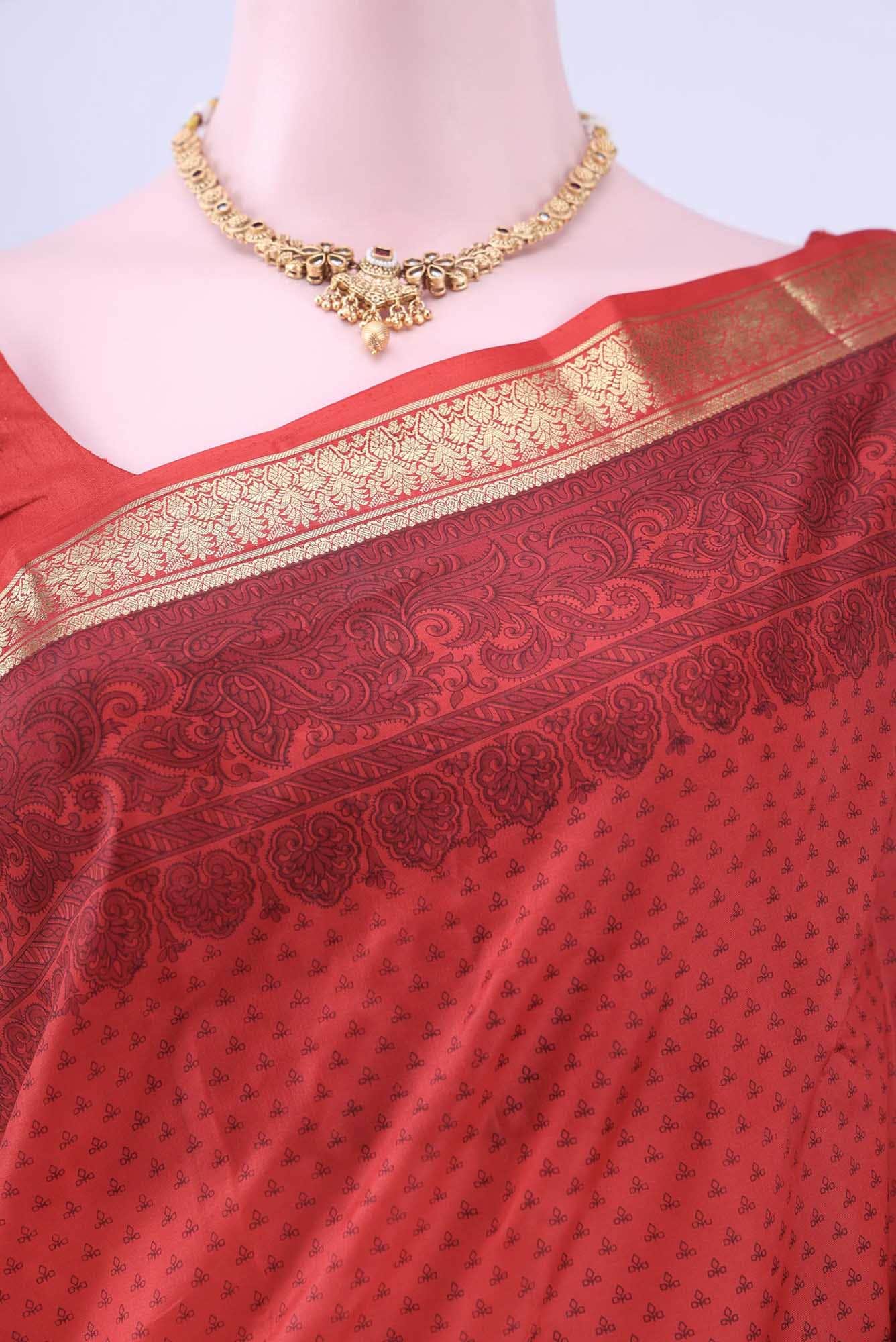 Deep Red Printed Silk Saree - Image 2