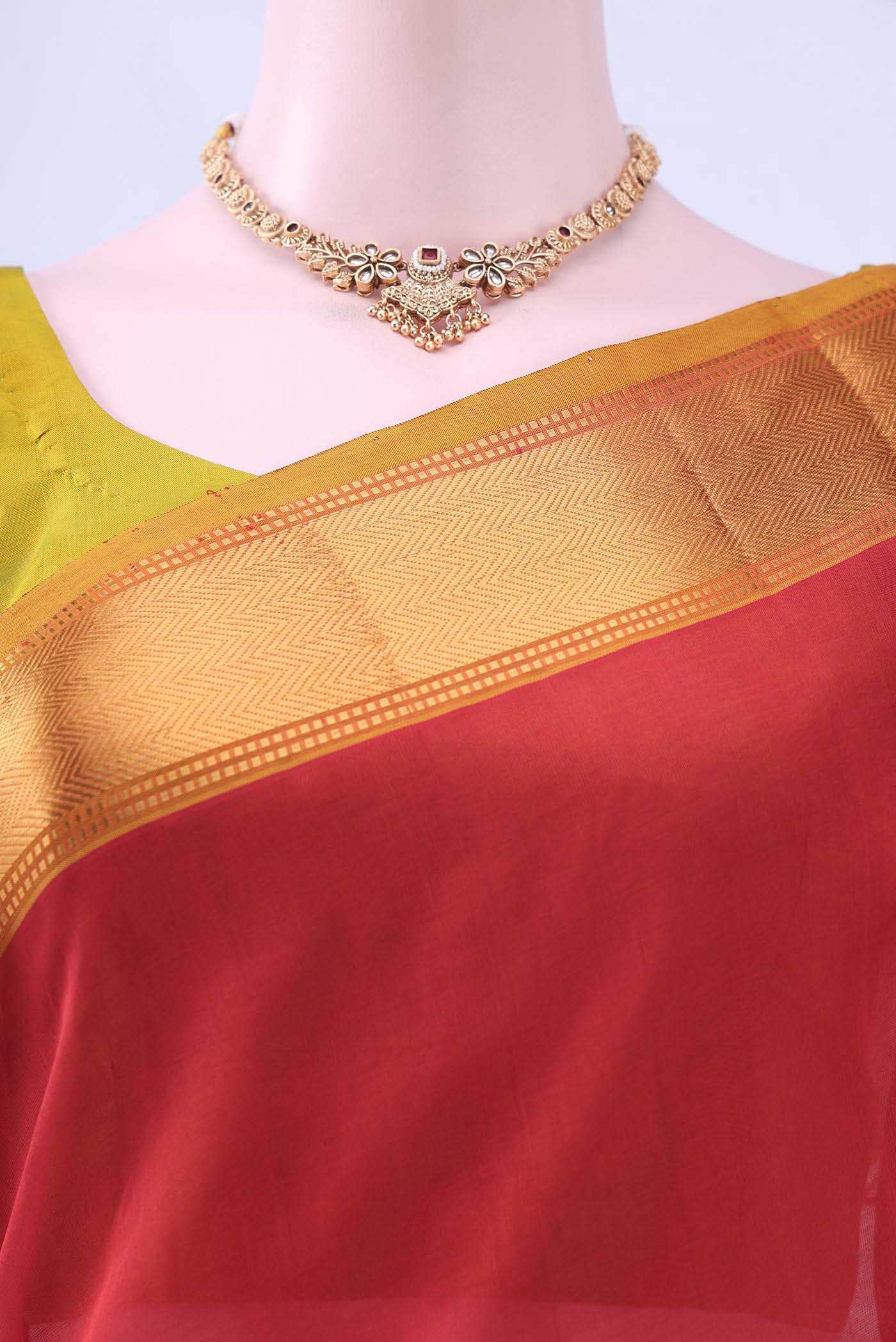 Deep Red Silk Cotton Saree - Image 2