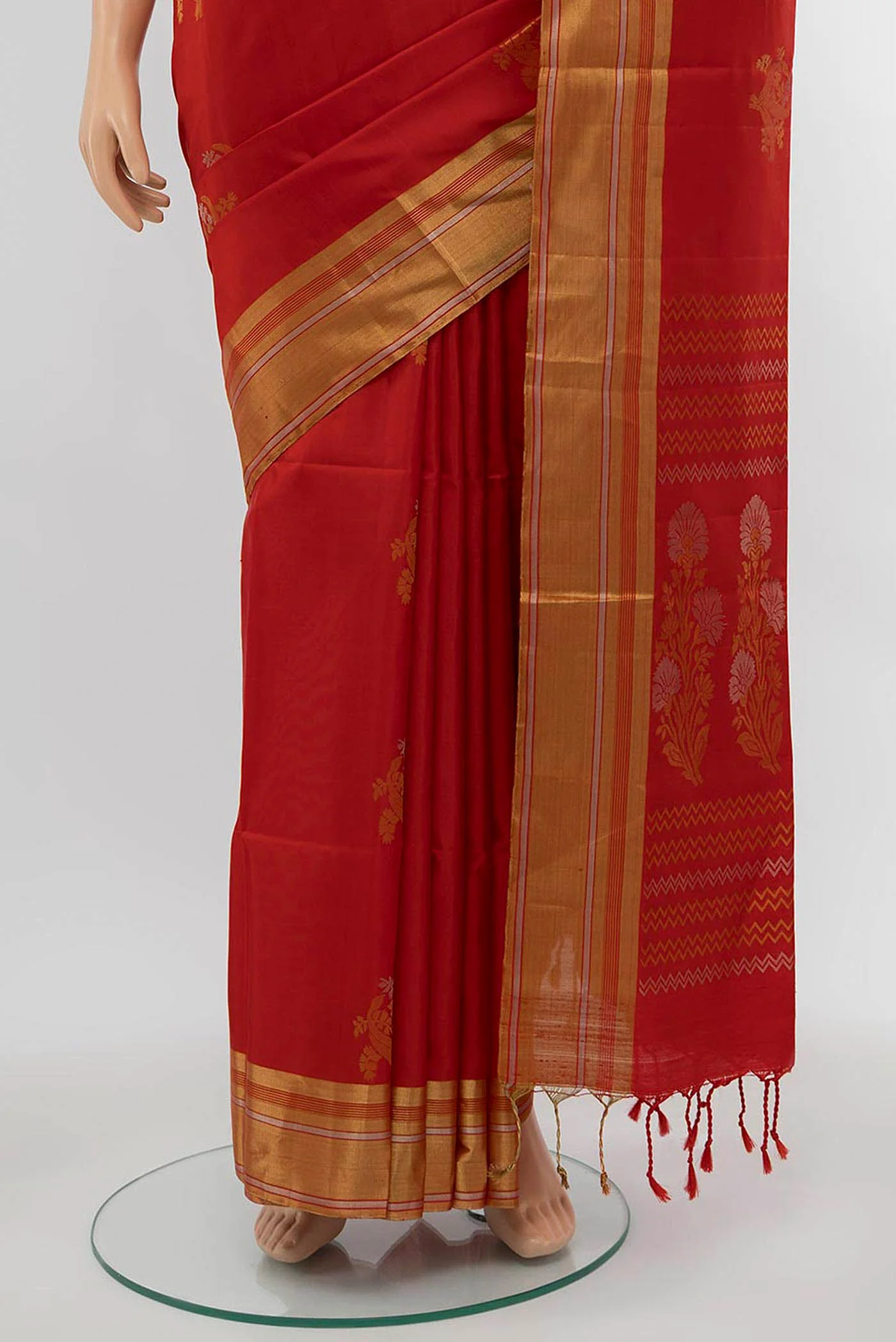 Deep Red Soft Silk Saree - Image 3
