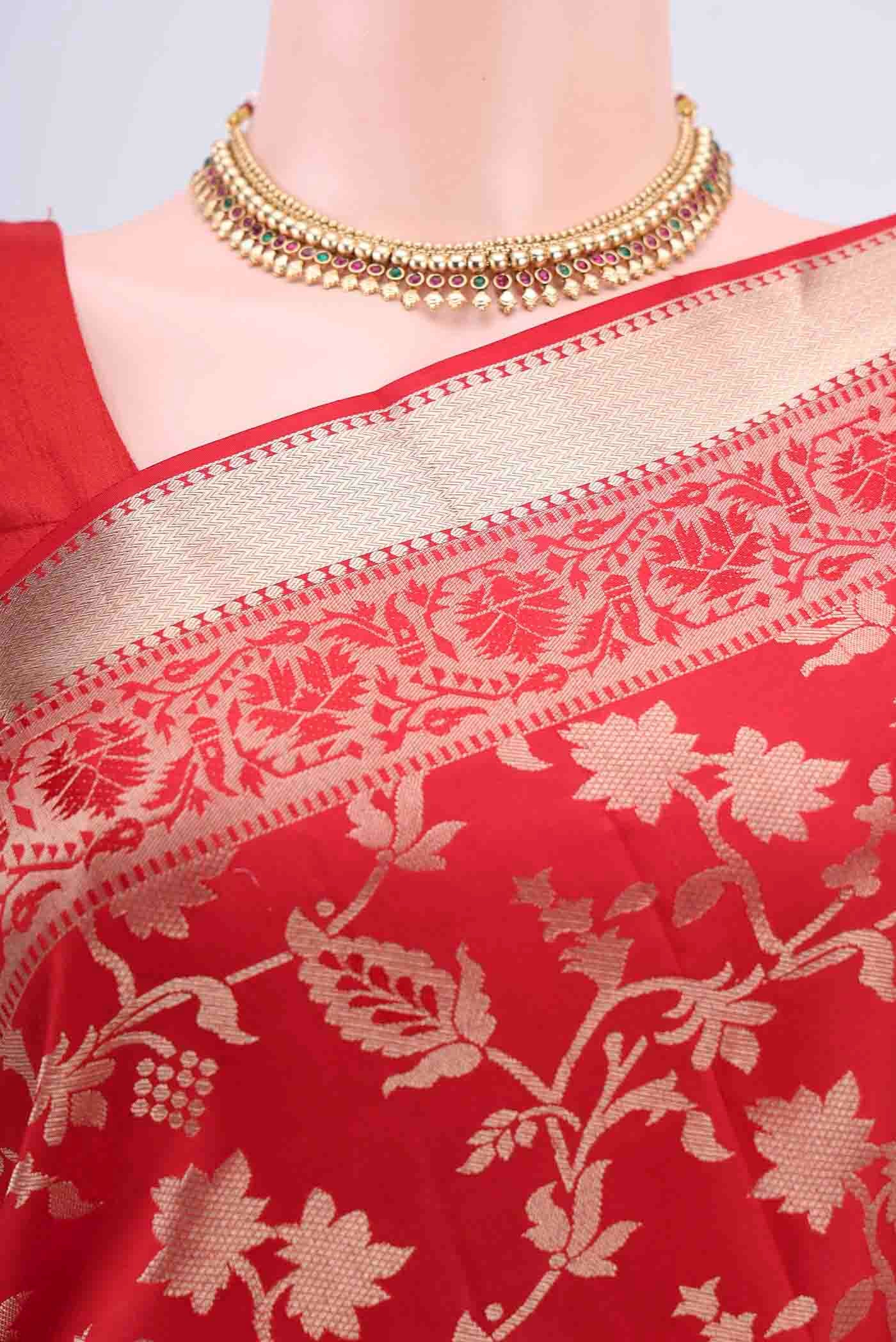 Deep Red Soft Silk Saree - Image 2