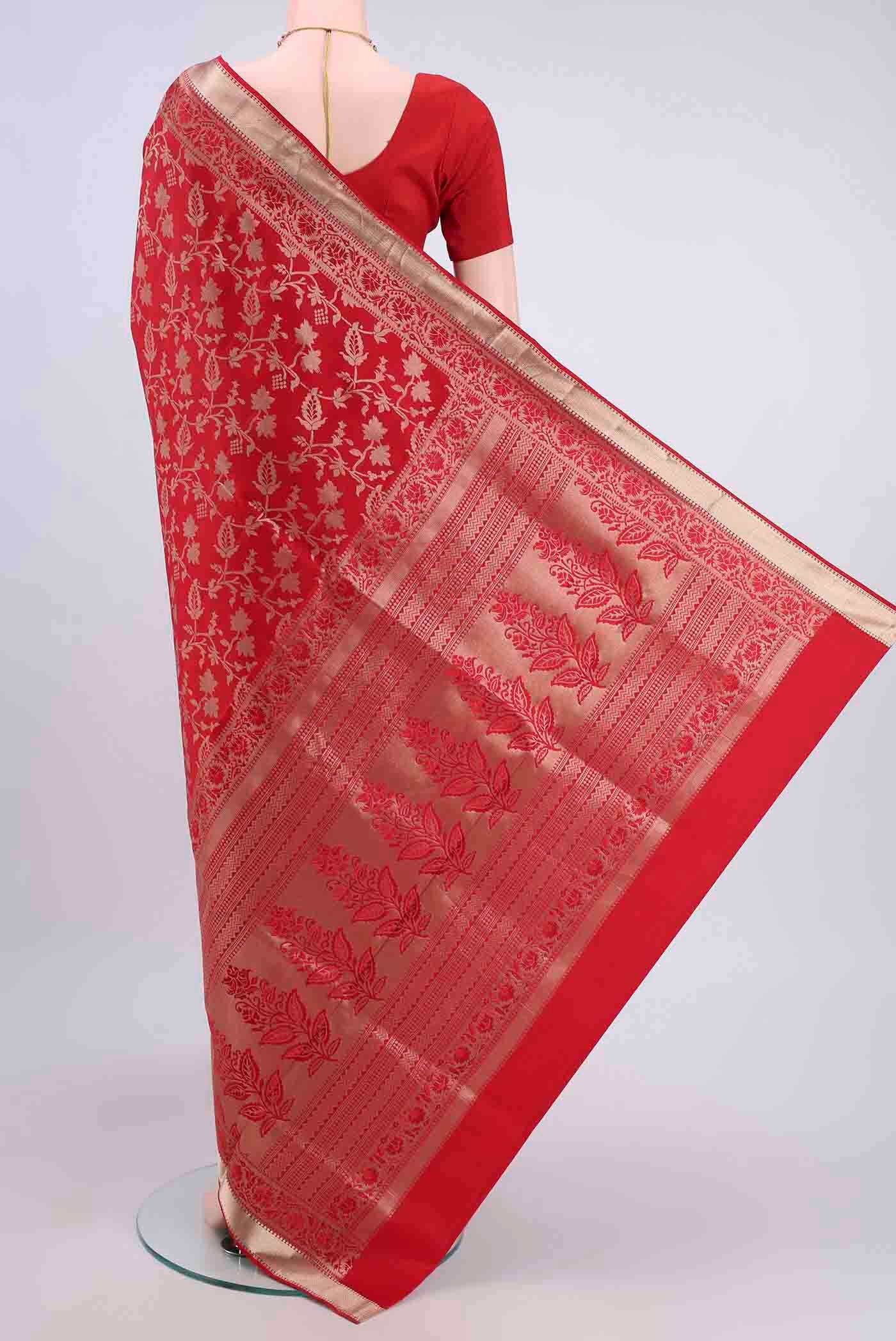 Deep Red Soft Silk Saree - Image 3