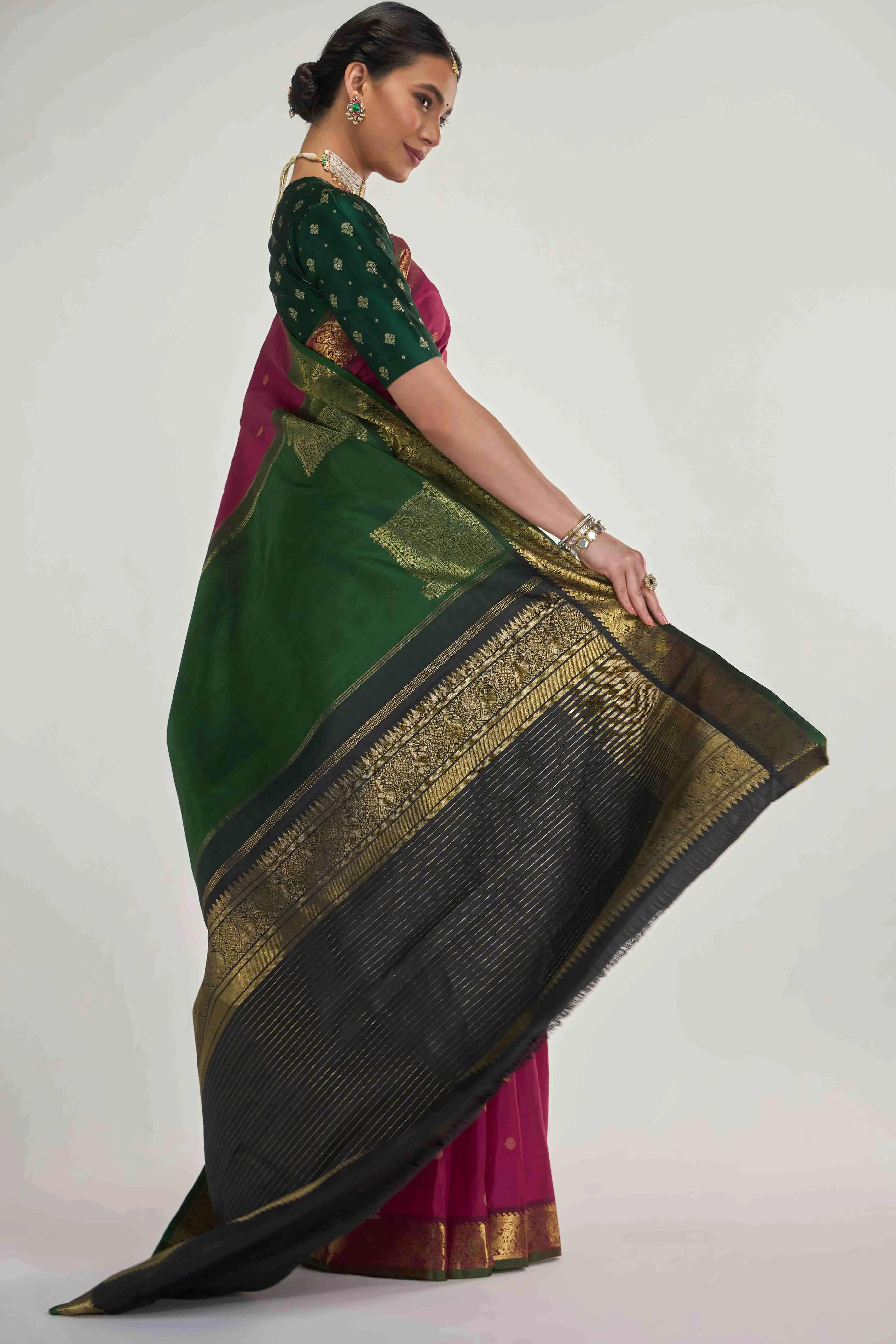 Dvisha-Pure Silk Pure Gold Zari Arraku Red Kanchipuram Saree - Image 3