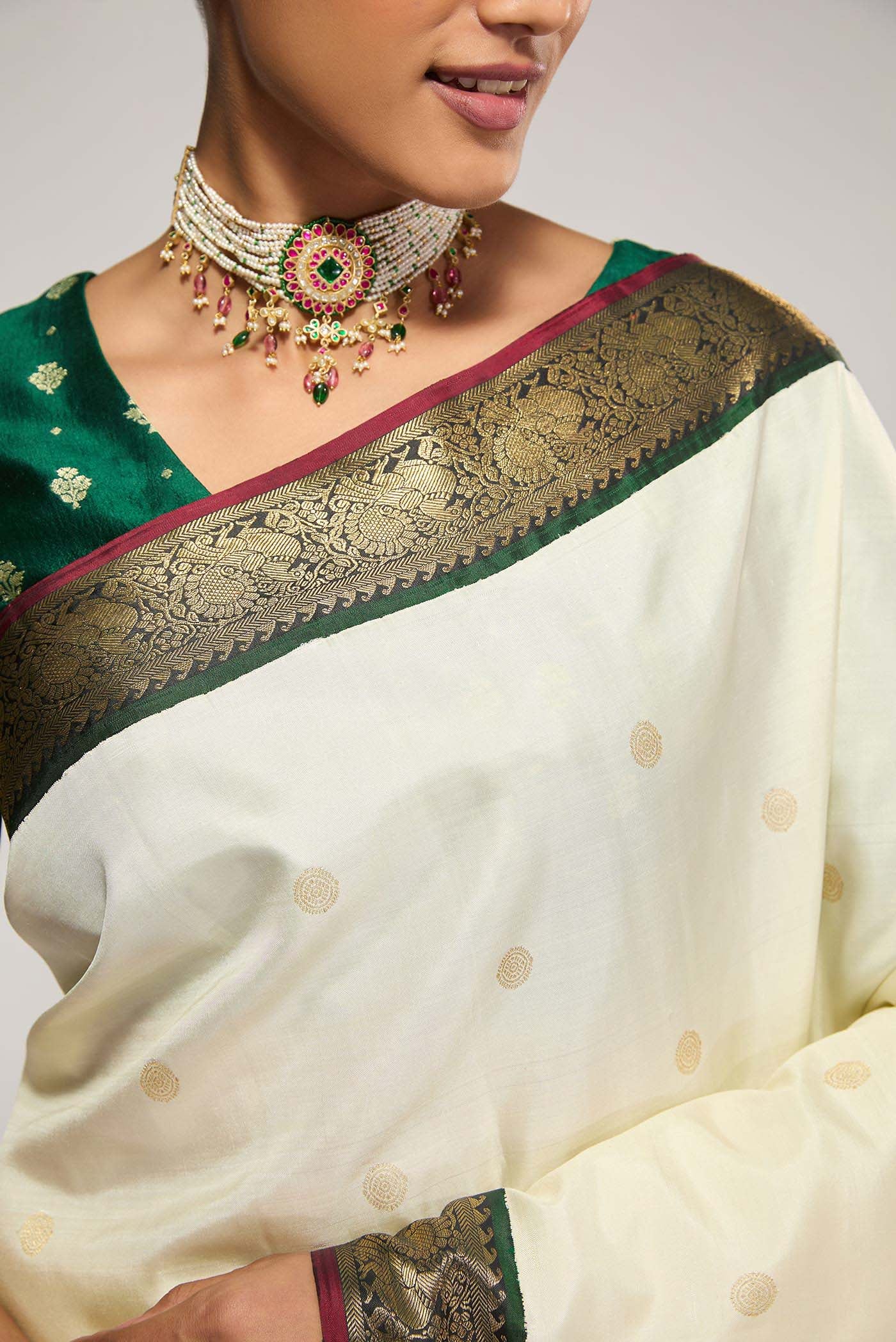 Dvisha- Pure Silk Pure Zari Off White Kanchipuram Saree - Image 4