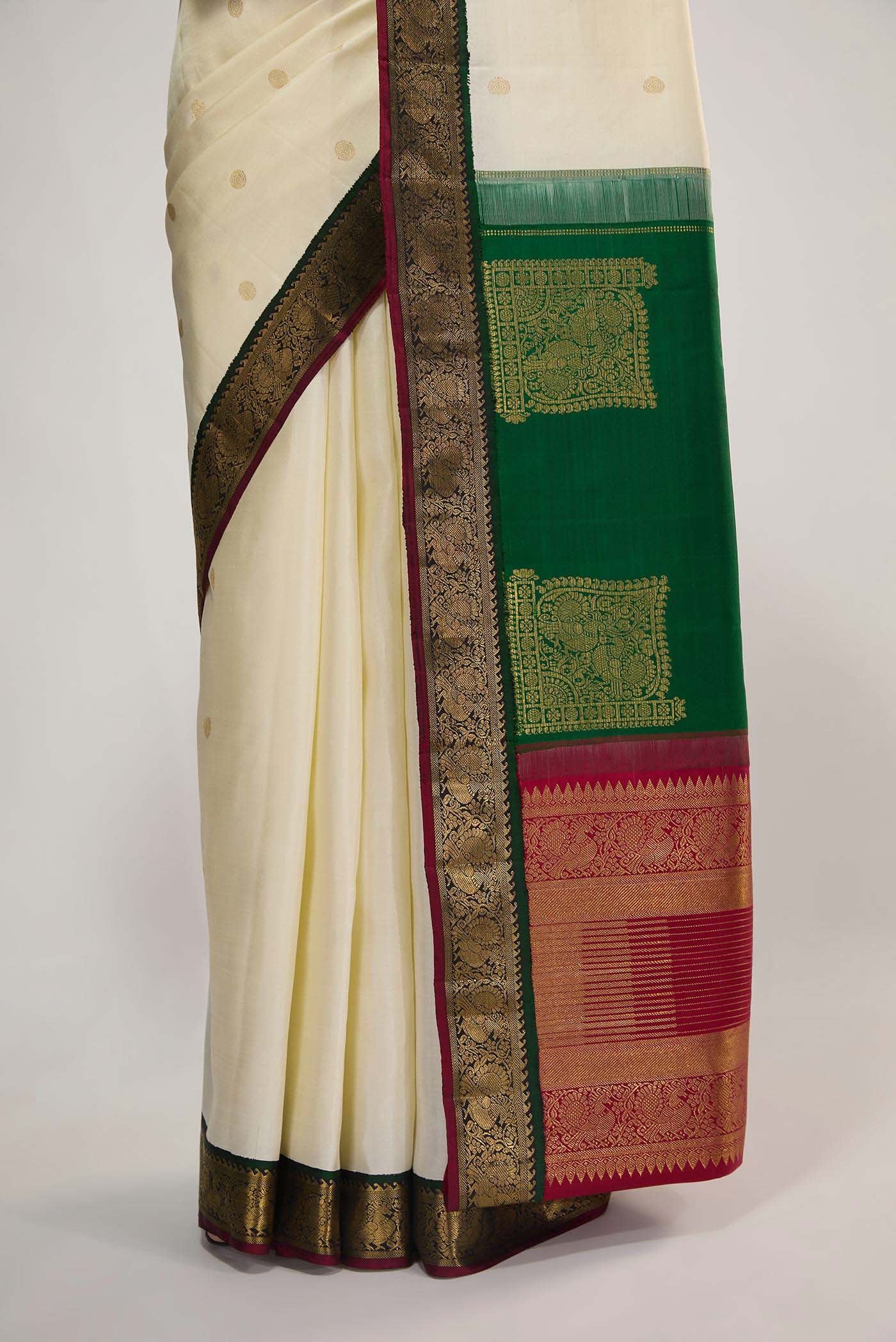 Dvisha- Pure Silk Pure Zari Off White Kanchipuram Saree - Image 5