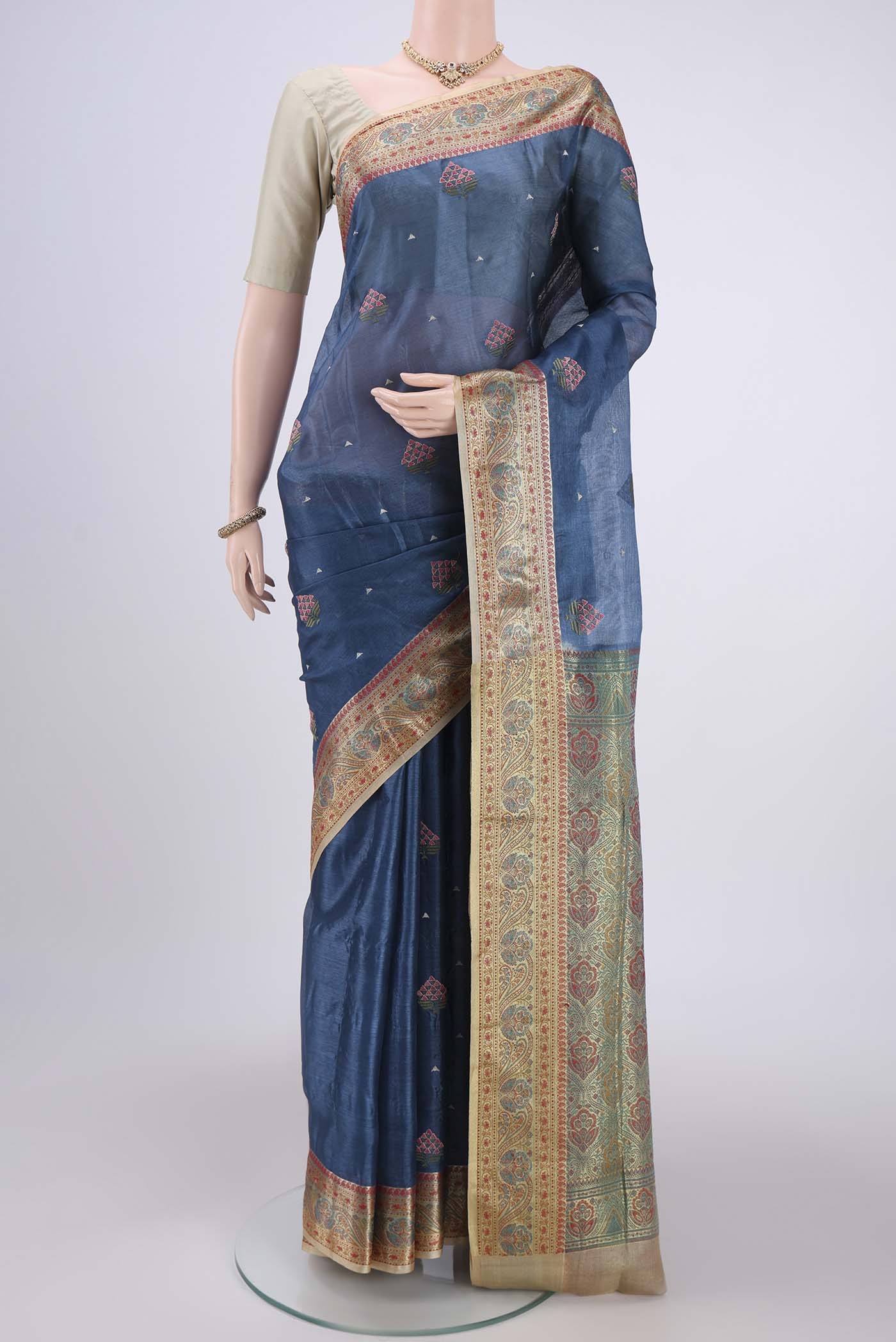 Electric Blue Banarasi Tussar Silk Saree