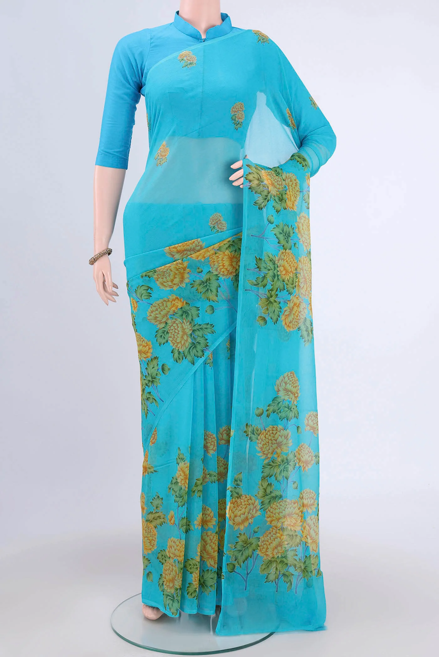 Electric Blue Mysore Chiffon Saree