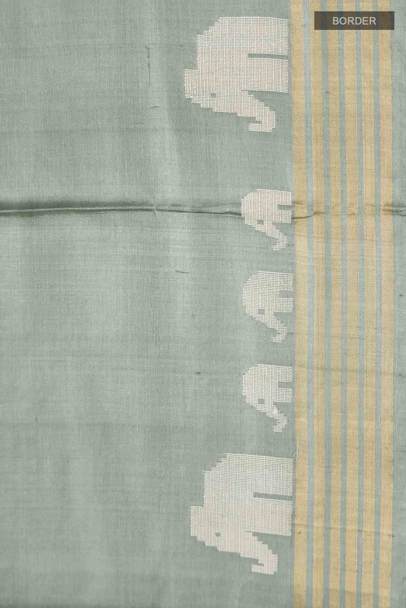Elephant Whispers-Green Bhagalpuri Tussar Silk Saree - Image 7