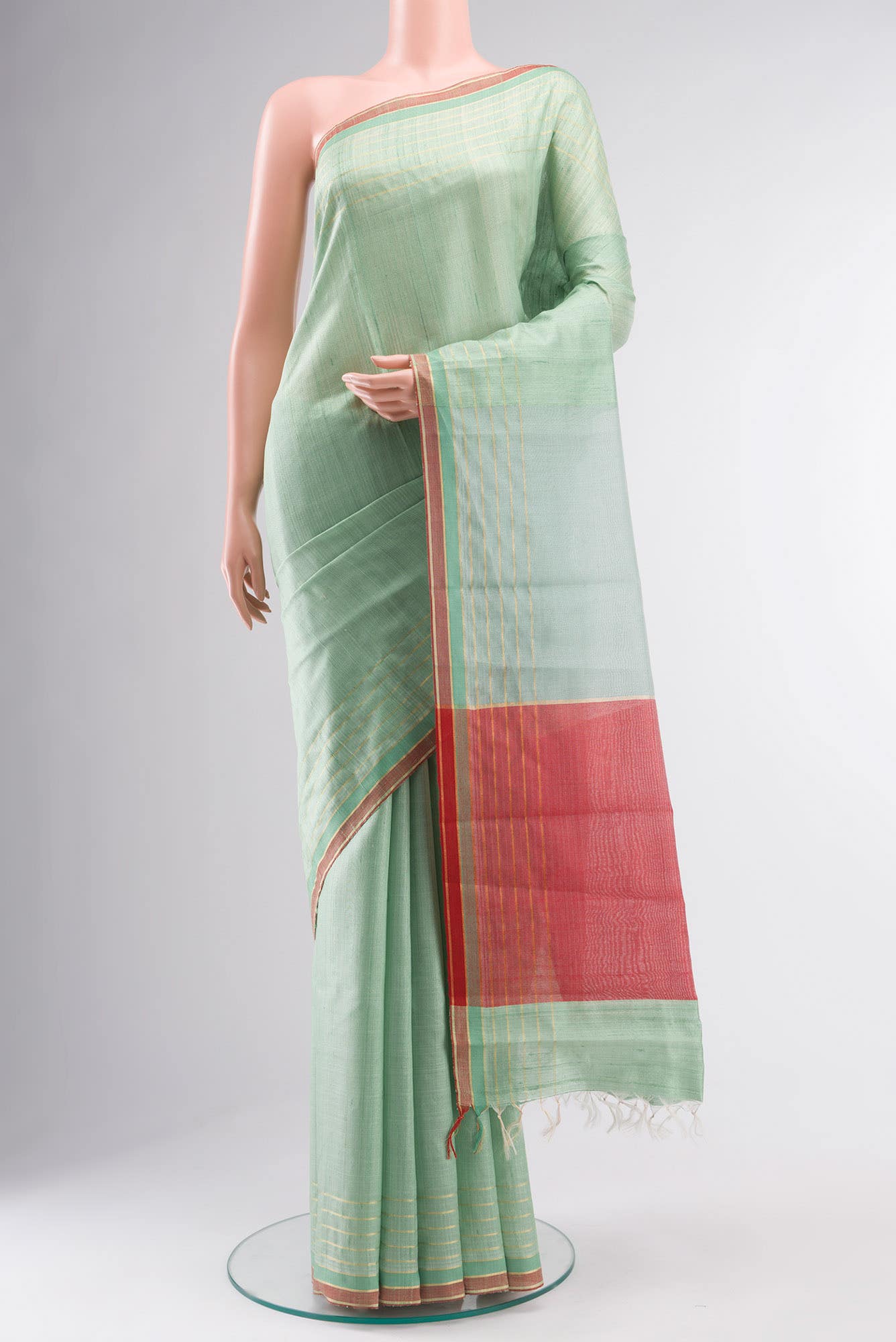 Erina-Mint Green Bhagalpuri Tussar Silk Saree - Image 2
