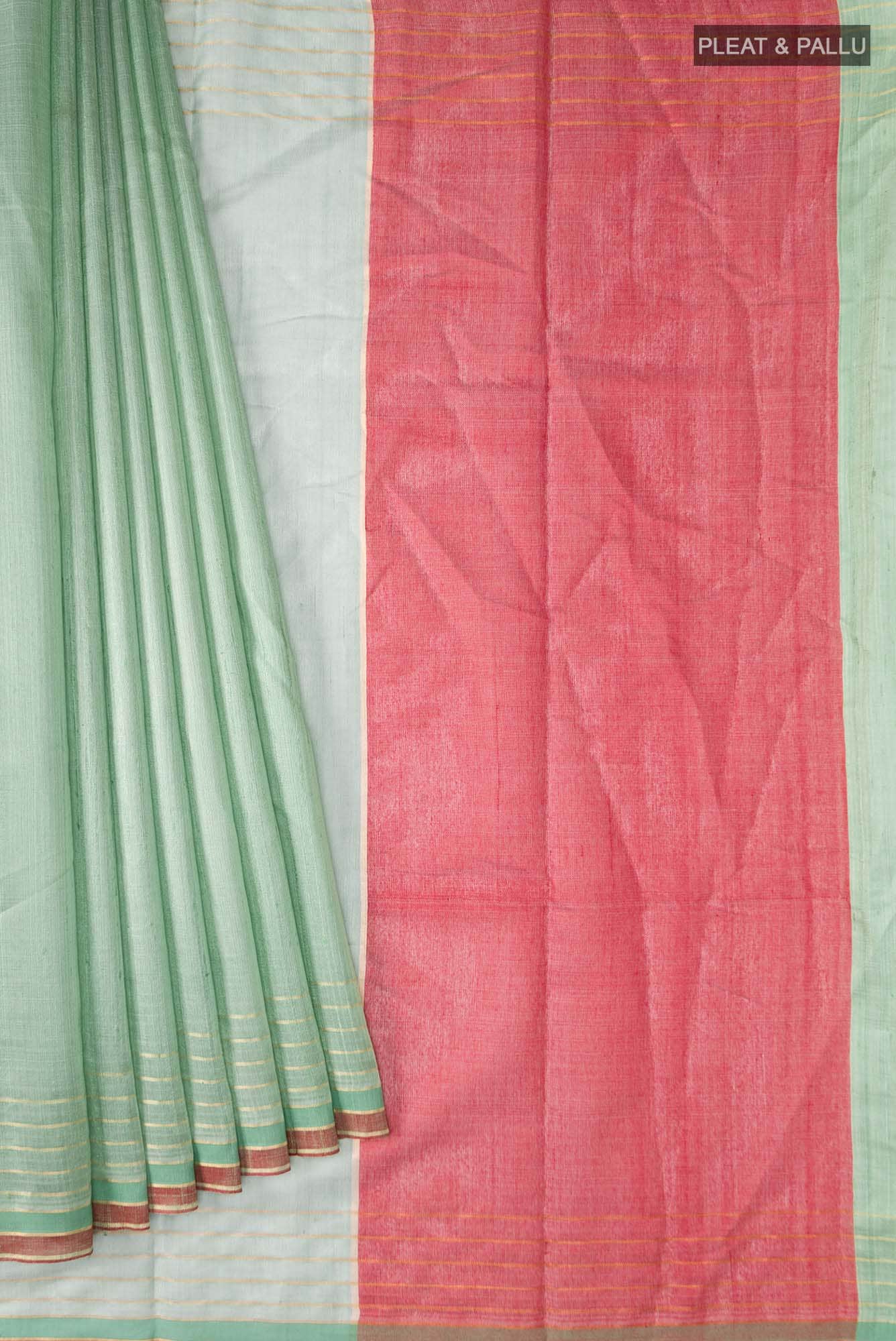 Erina-Mint Green Bhagalpuri Tussar Silk Saree - Image 7