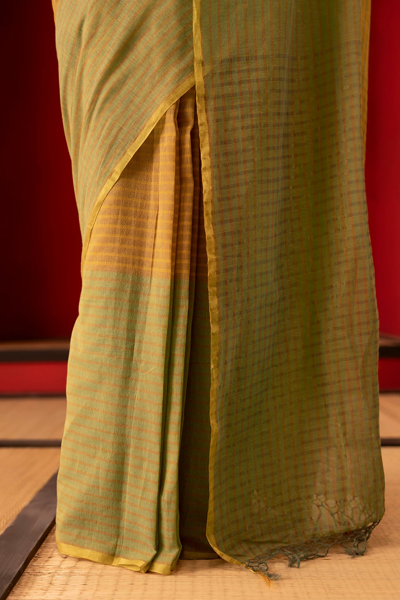 Fiza-Olive Green Cotton Saree - Image 5