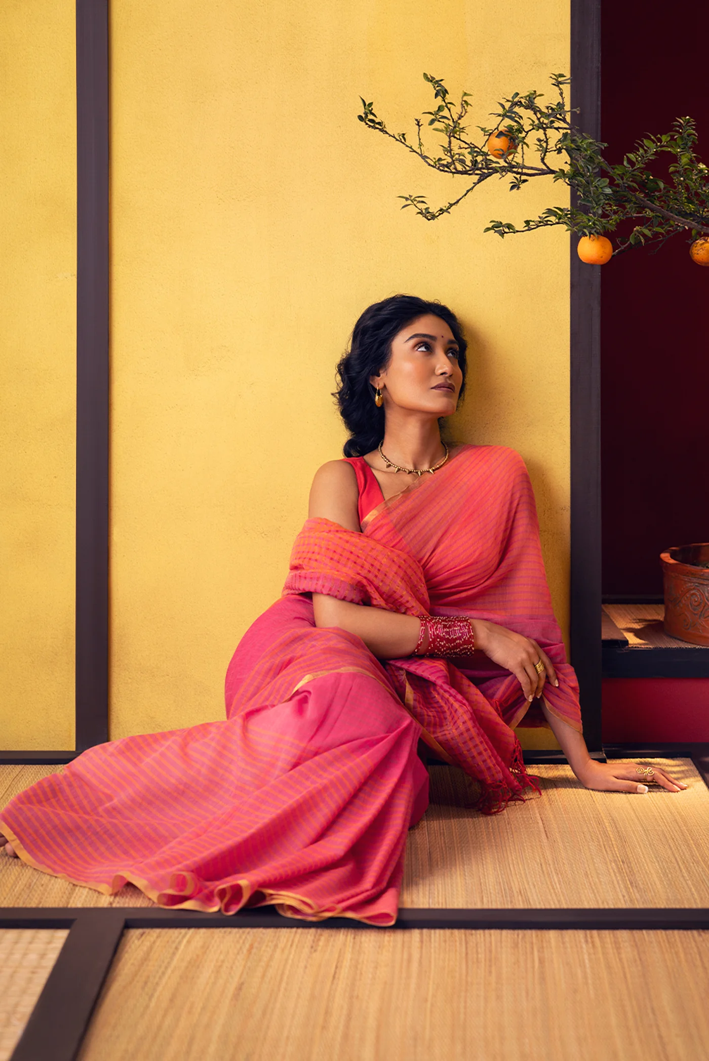 Fiza-Pink Cotton Saree