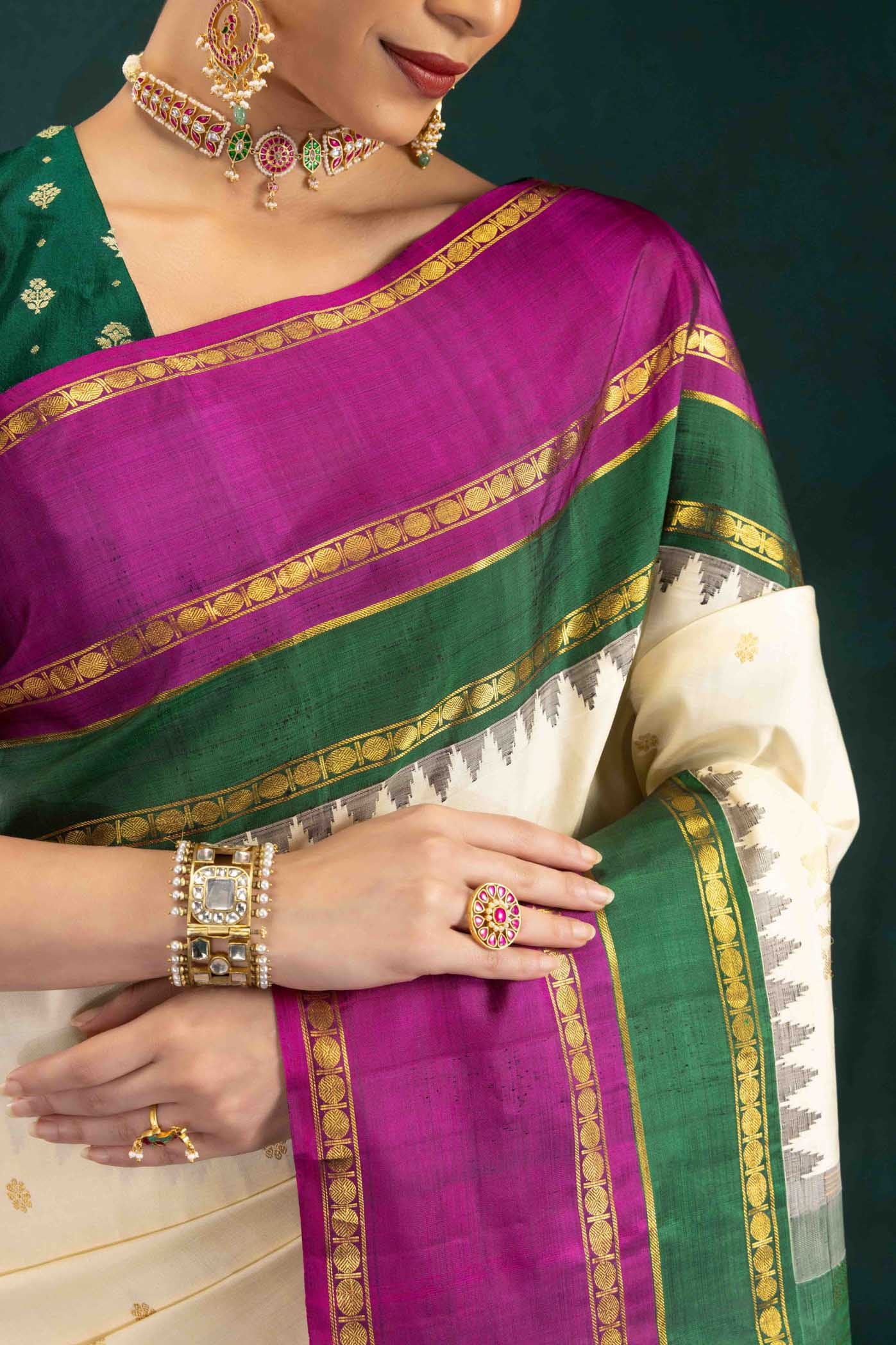 Gauri-Off White Kanchipuram Silk Saree - Image 4
