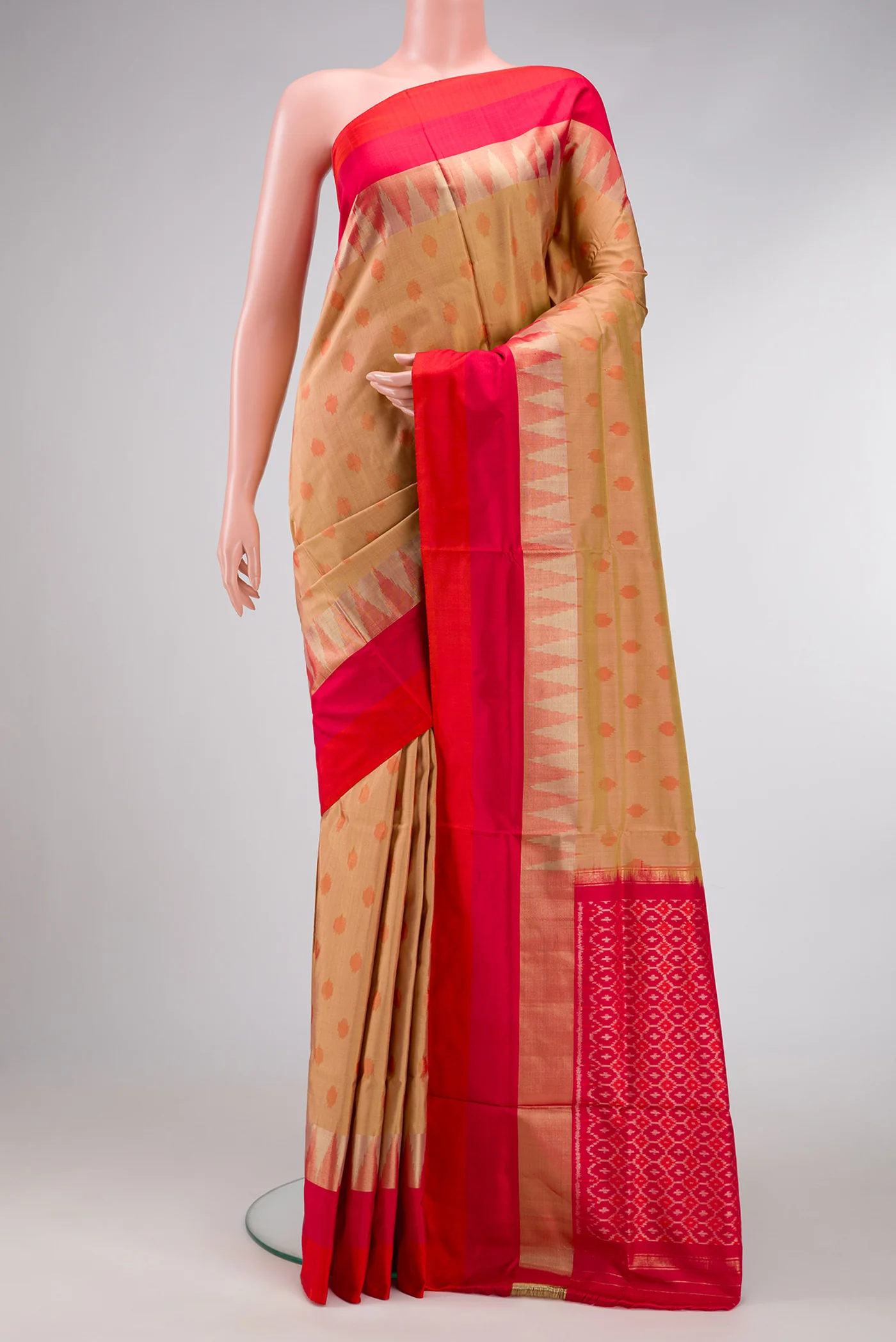 Gold with Orange Color Pochampally Silk Saree