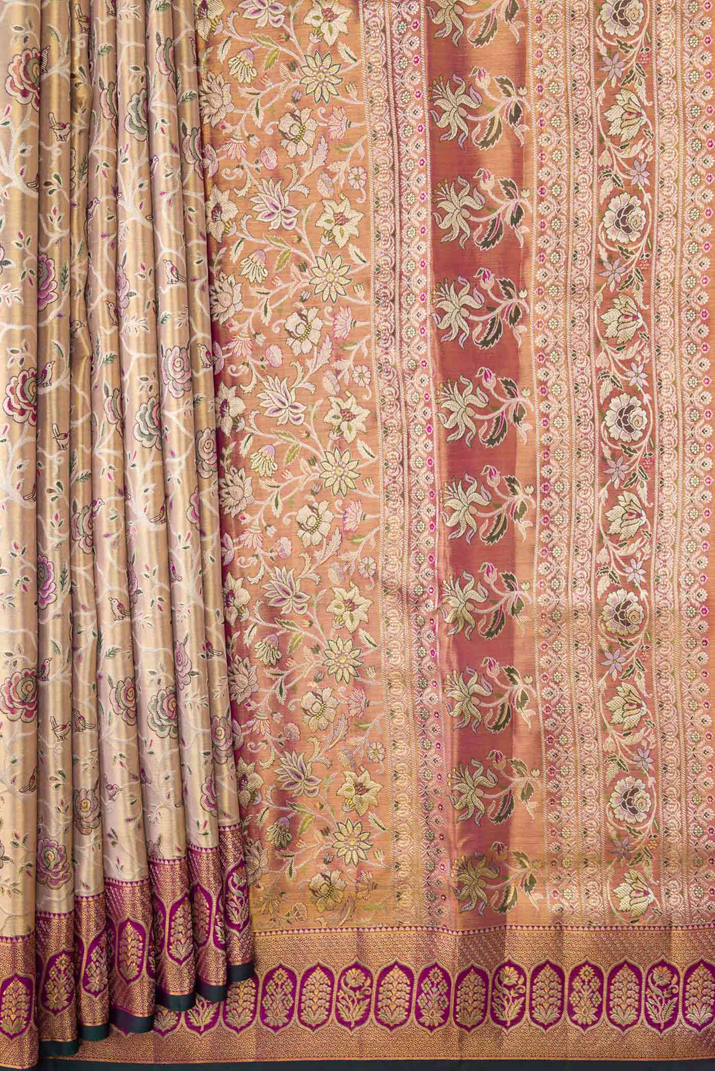 Gold Dual Tone Kanchipuram Silk Saree - Image 4