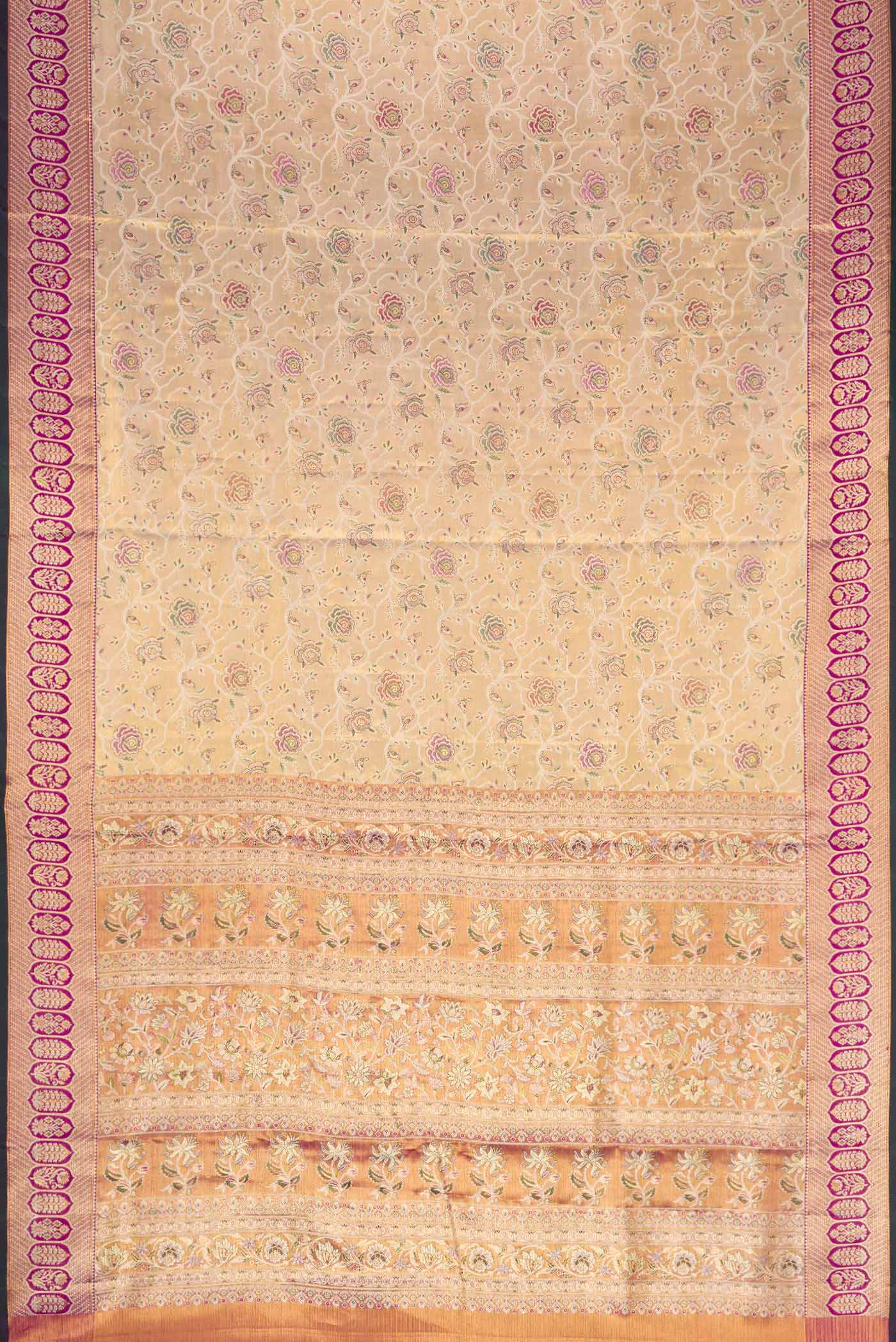 Gold Dual Tone Kanchipuram Silk Saree - Image 6