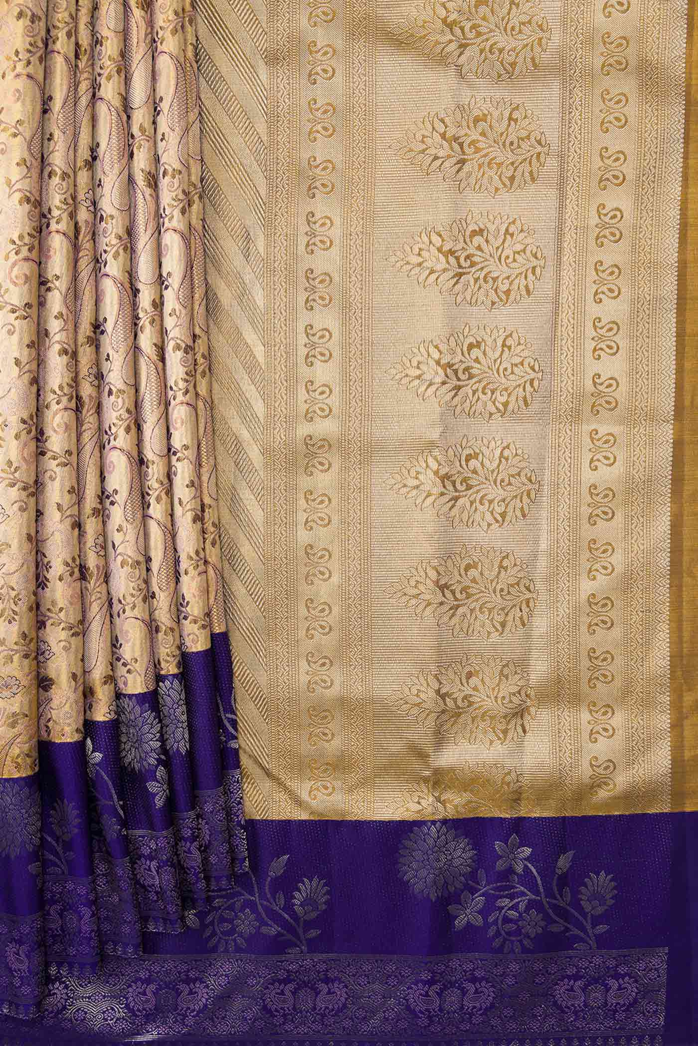 Gold Dual Tone Kanjivaram Silk Saree - Image 4
