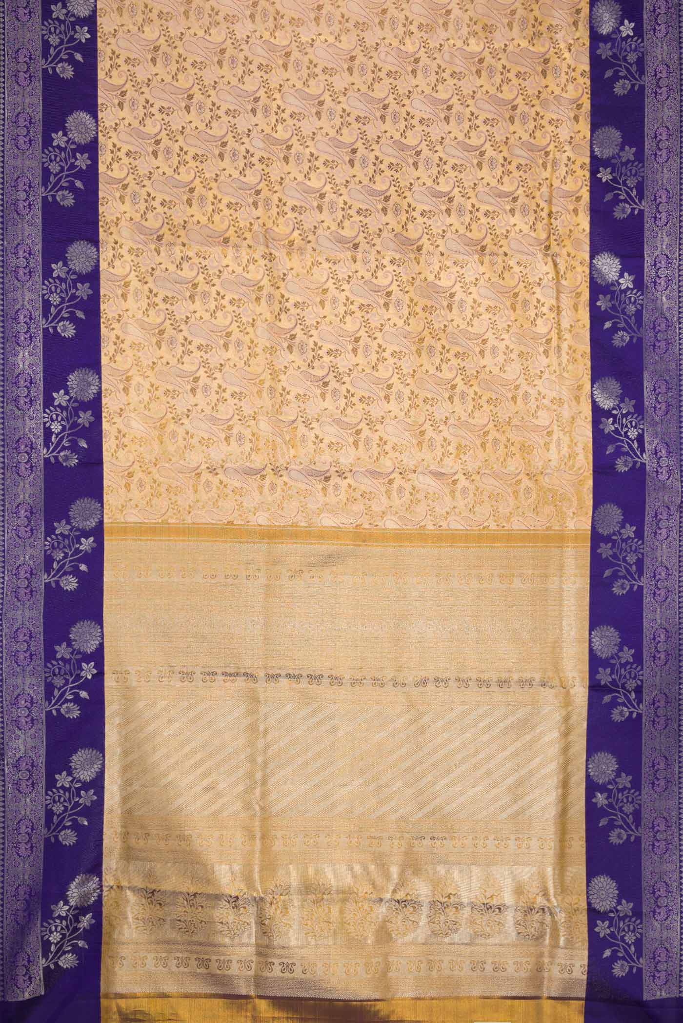 Gold Dual Tone Kanjivaram Silk Saree - Image 6