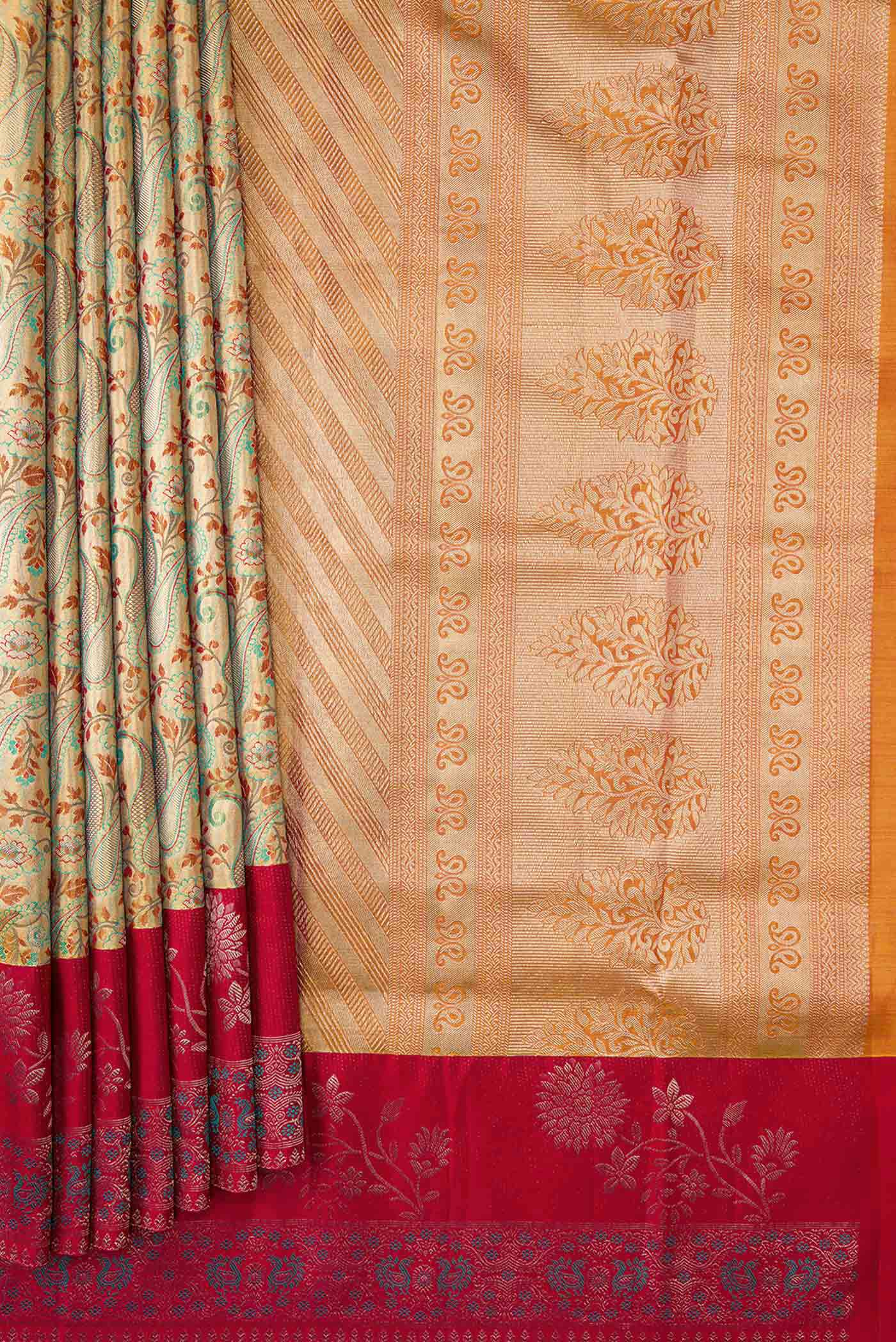 Gold Dual Tone Kanjivaram Silk Saree - Image 4