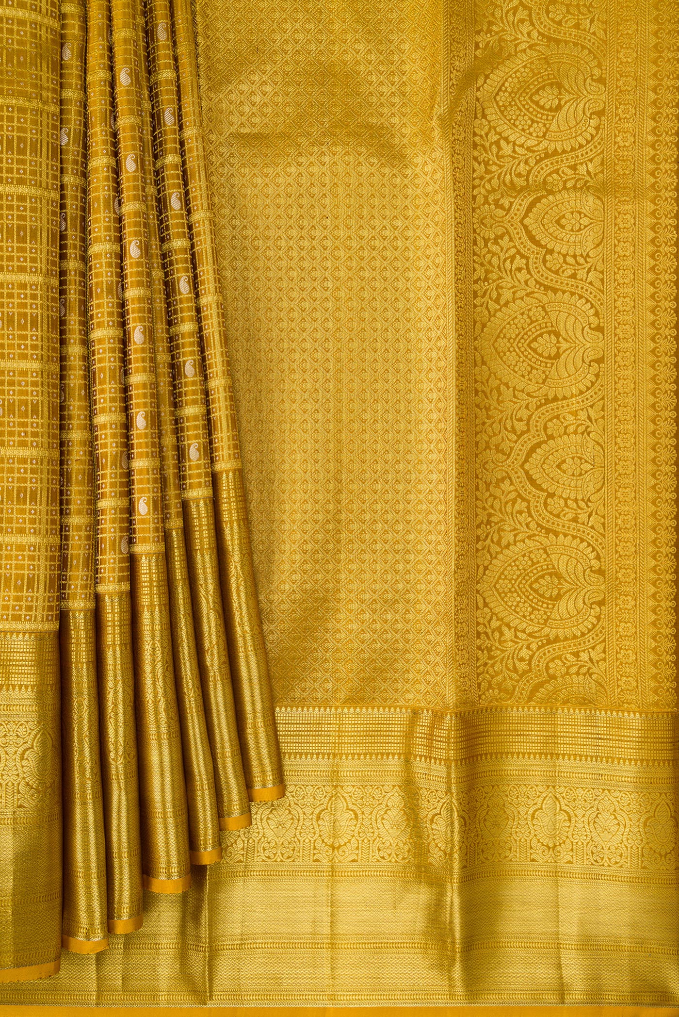 Mustard Kanchipuram Silk Saree - Image 4