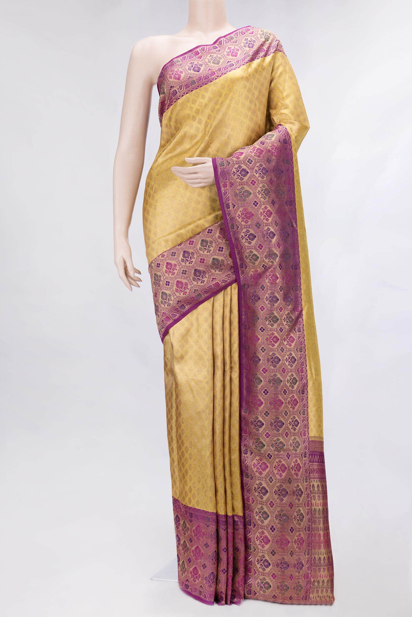 Pure Silk Pure Zari Gold Dual Tone Kanjivaram Saree