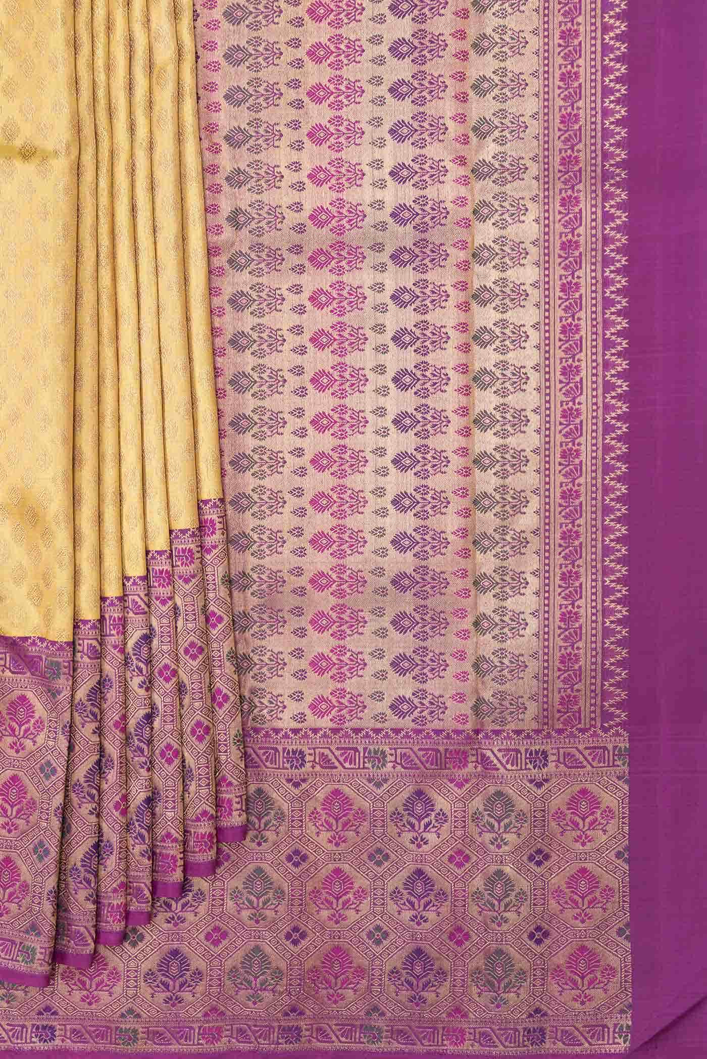Pure Silk Pure Zari Gold Dual Tone Kanjivaram Saree - Image 2