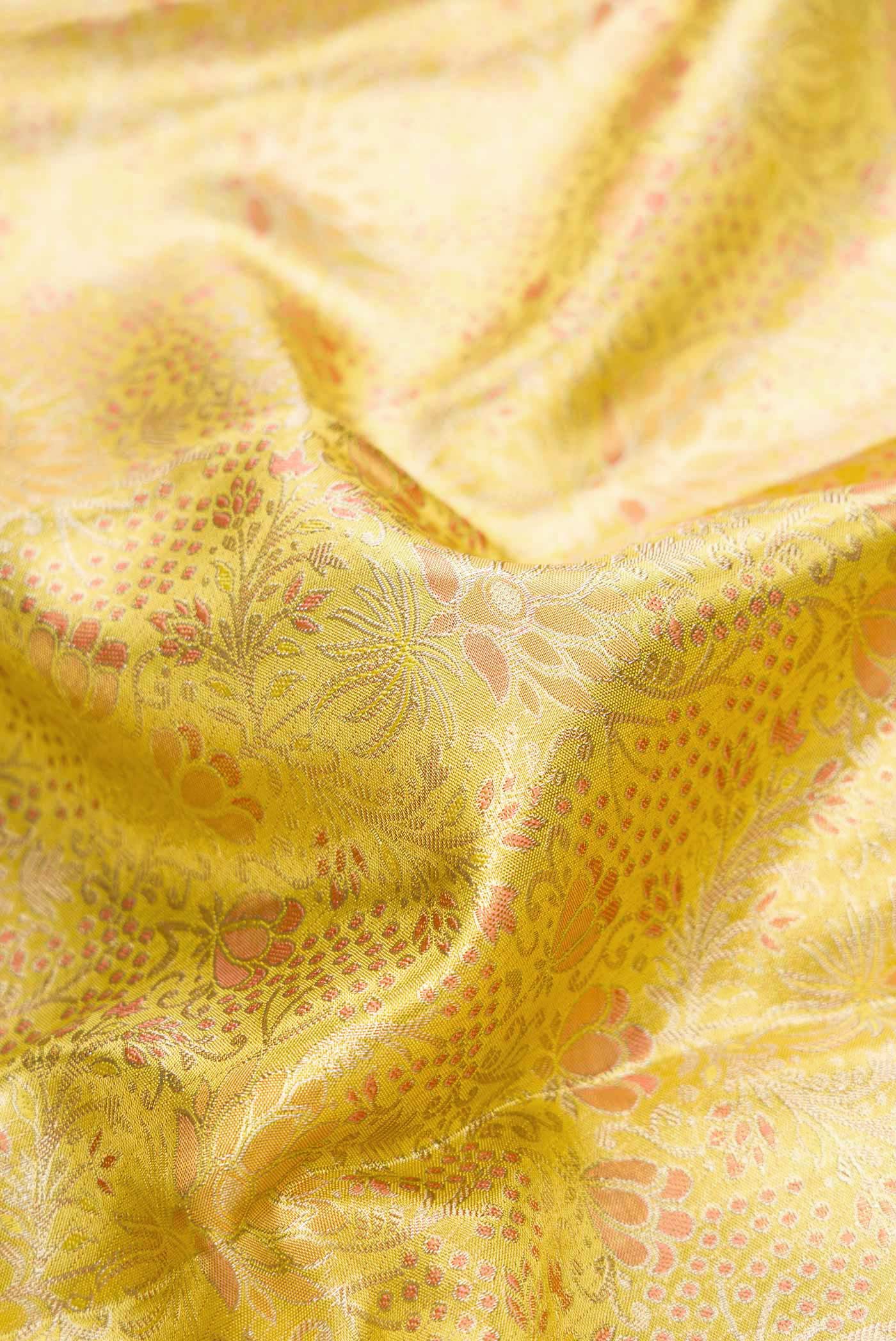 Lemon Yellow Dual Tone Kanchipuram Tissue Silk Saree - Image 2
