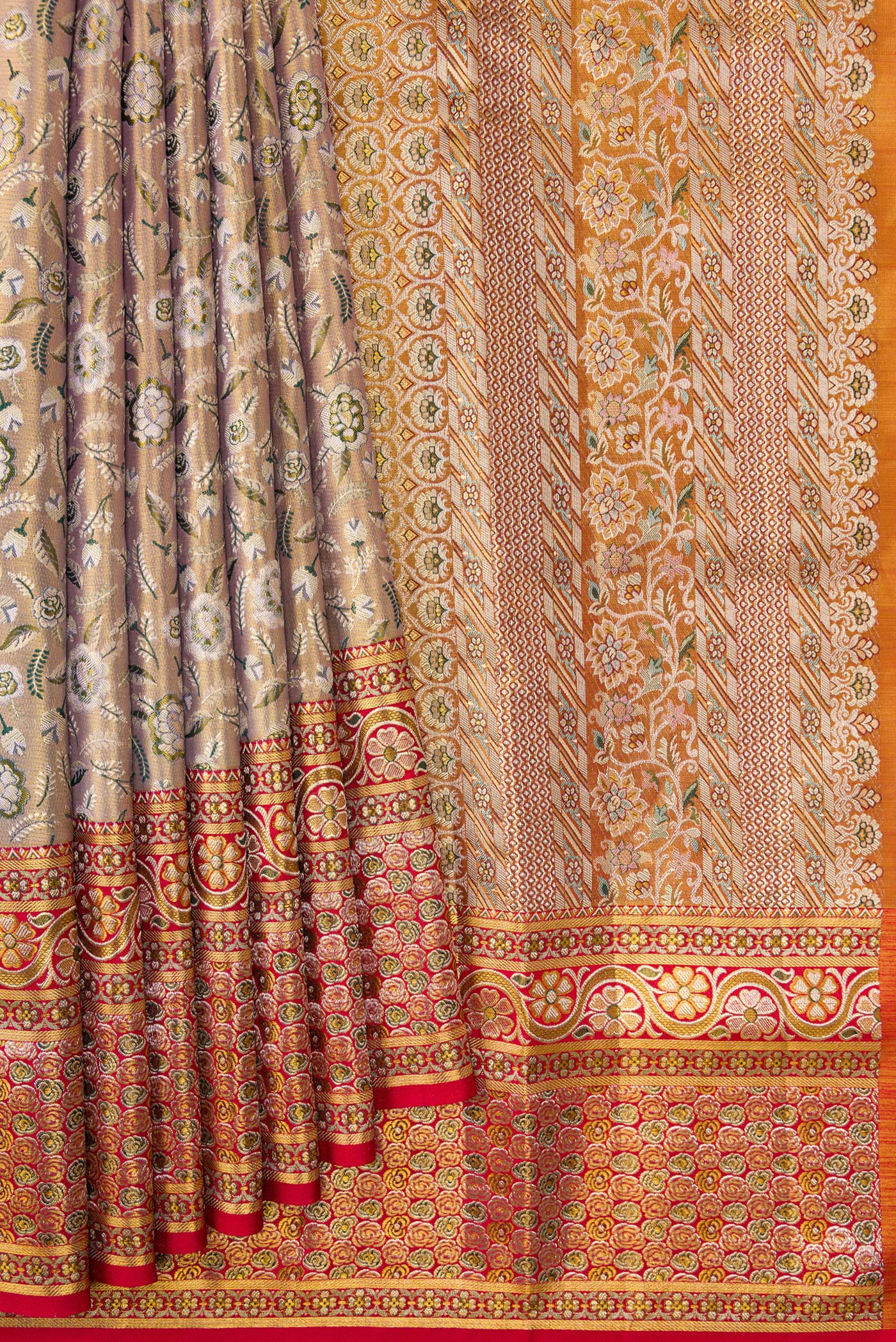Gold Dual Tone Kanchipuram Tissue Silk Saree - Image 4