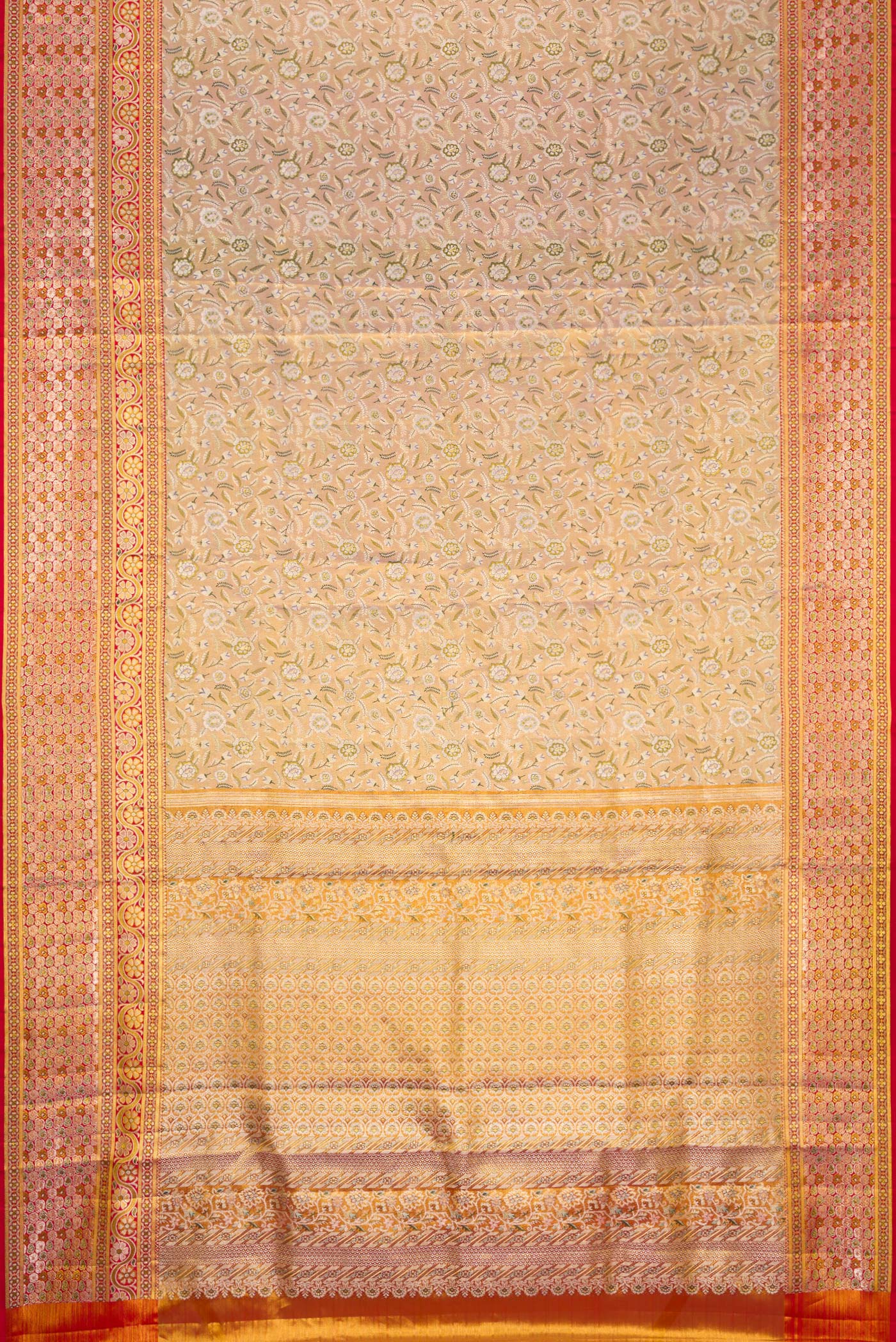 Gold Dual Tone Kanchipuram Tissue Silk Saree - Image 6