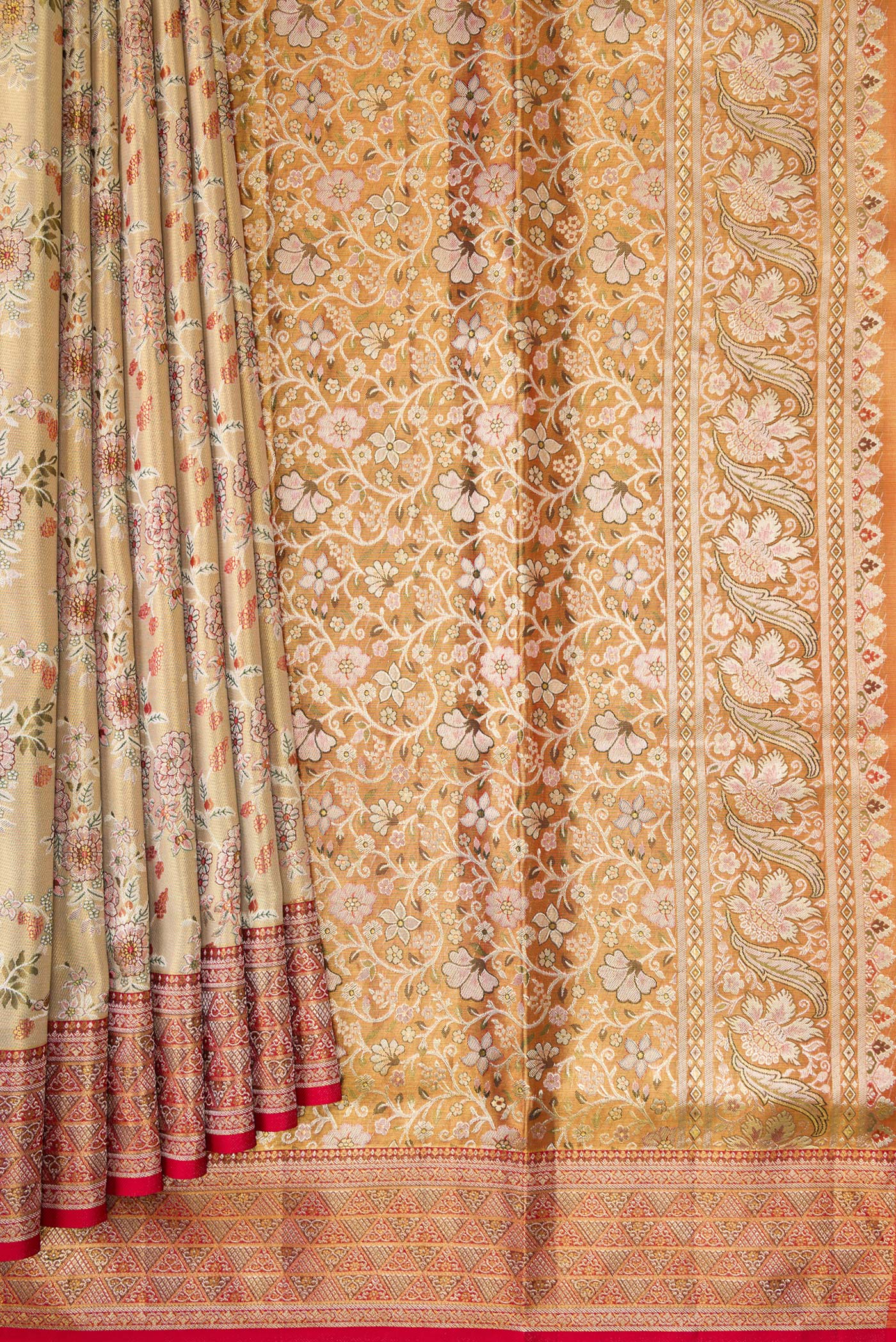 Gold Dual Tone Kanchipuram Tissue Silk Saree - Image 4