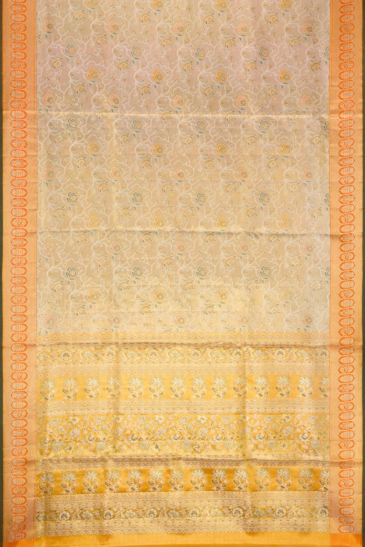 Beige with Gold Color Kanchipuram Tissue Silk Saree - Image 6