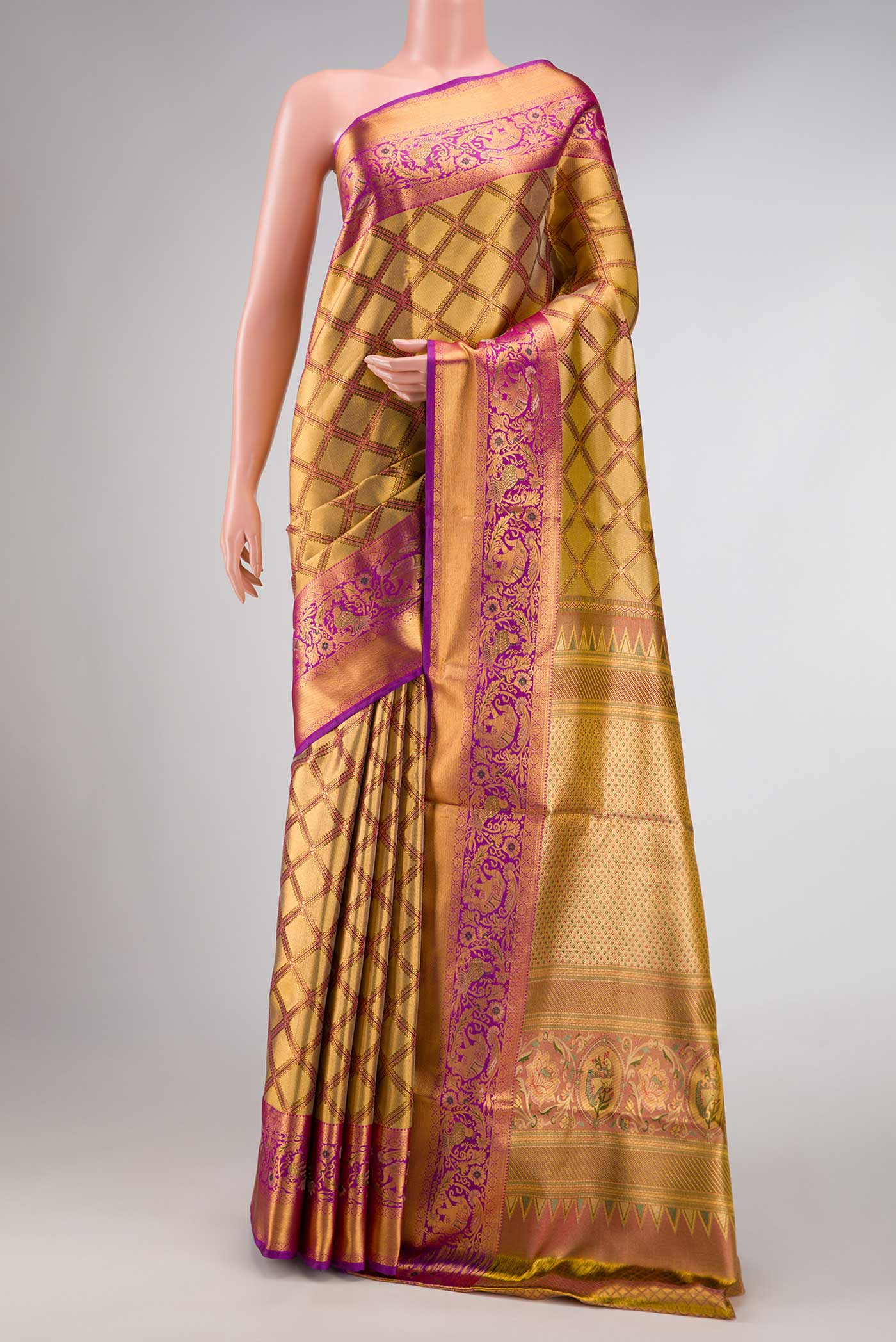Gold Dual Tone Kanjivaram Tissue Silk Saree