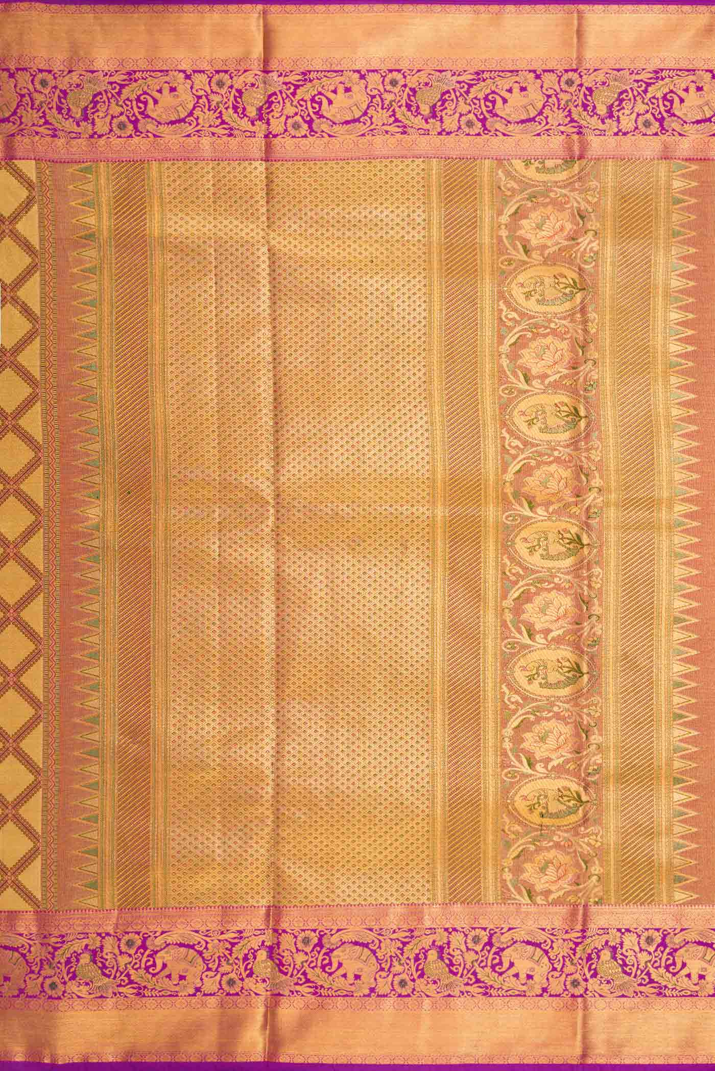 Gold Dual Tone Kanjivaram Tissue Silk Saree - Image 7