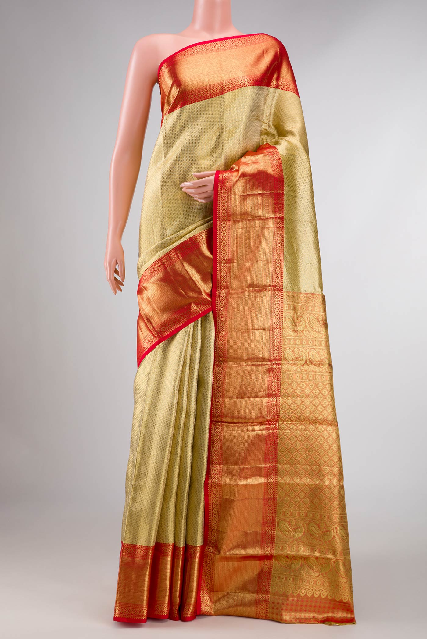 Gold Dual Tone Kanjivaram Tissue Silk Saree
