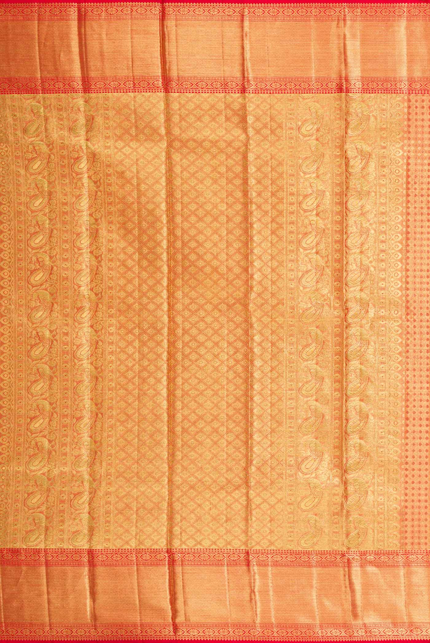 Gold Dual Tone Kanjivaram Tissue Silk Saree - Image 7