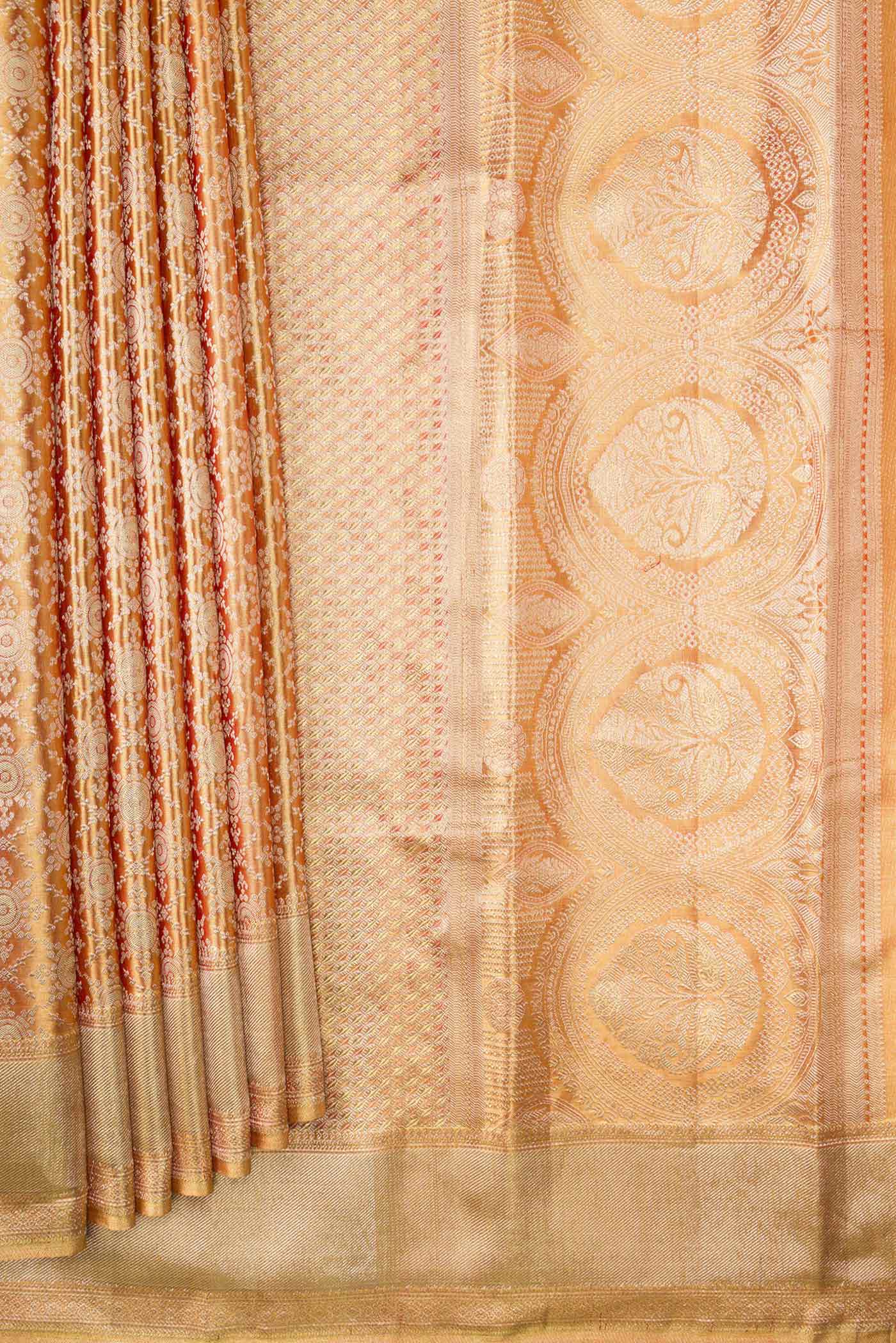 Gold Dual Tone Kanjivaram Tissue Silk Saree - Image 4