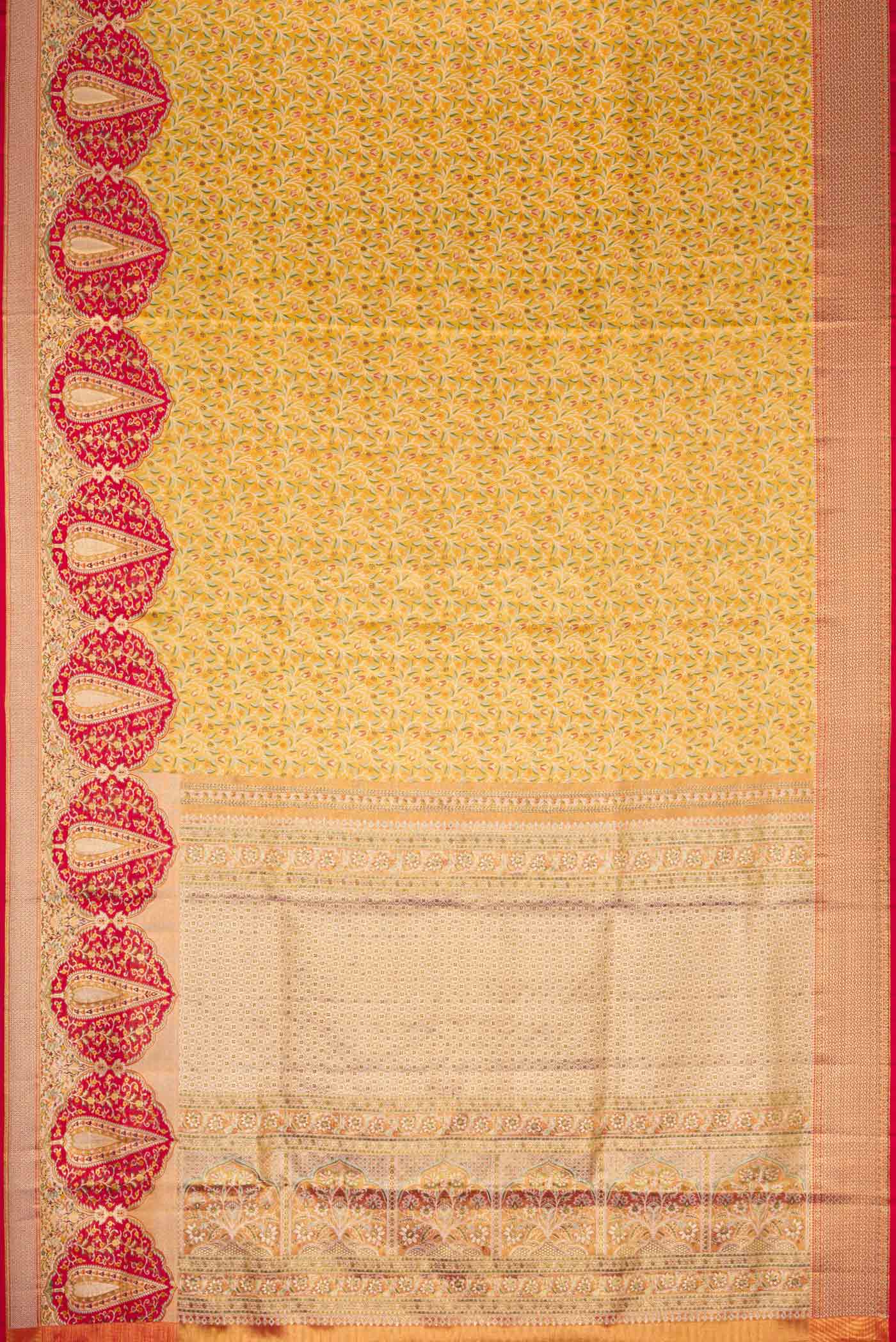 Gold Dual Tone Kanchipuram Tissue Silk Saree - Image 6