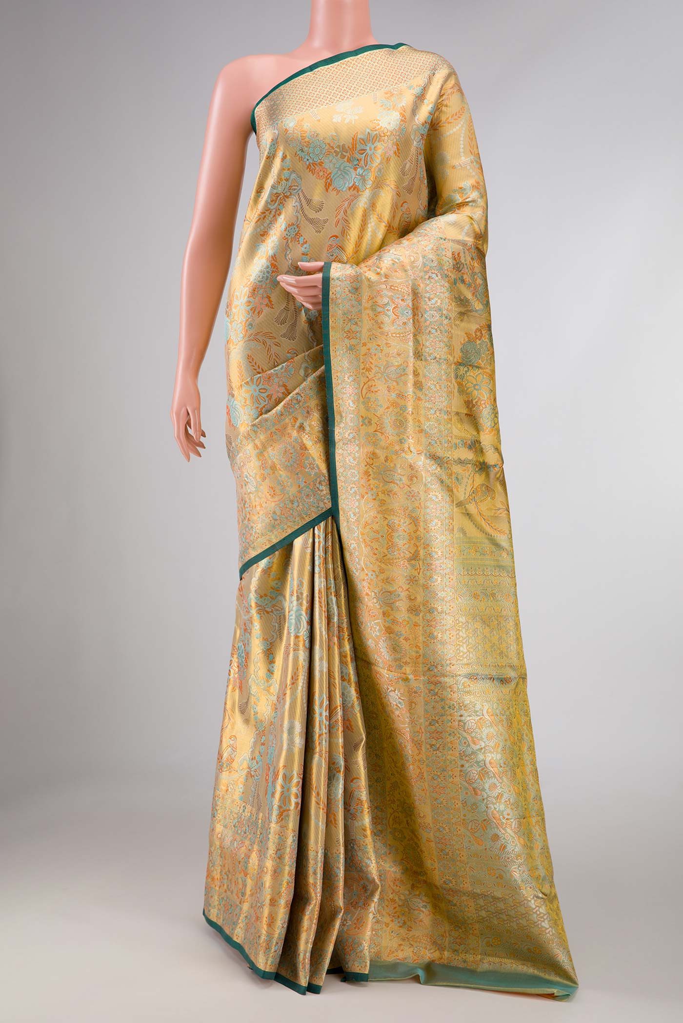 Gold Dual Tone Kanchipuram Tissue Silk Saree