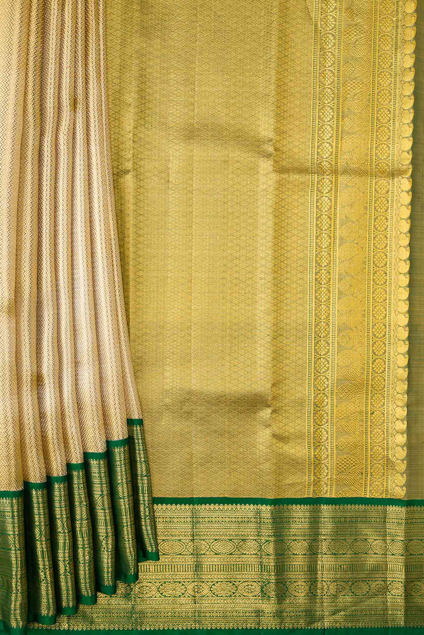 Gold Dual Tone Kanjivaram Tissue Silk Saree - Image 4